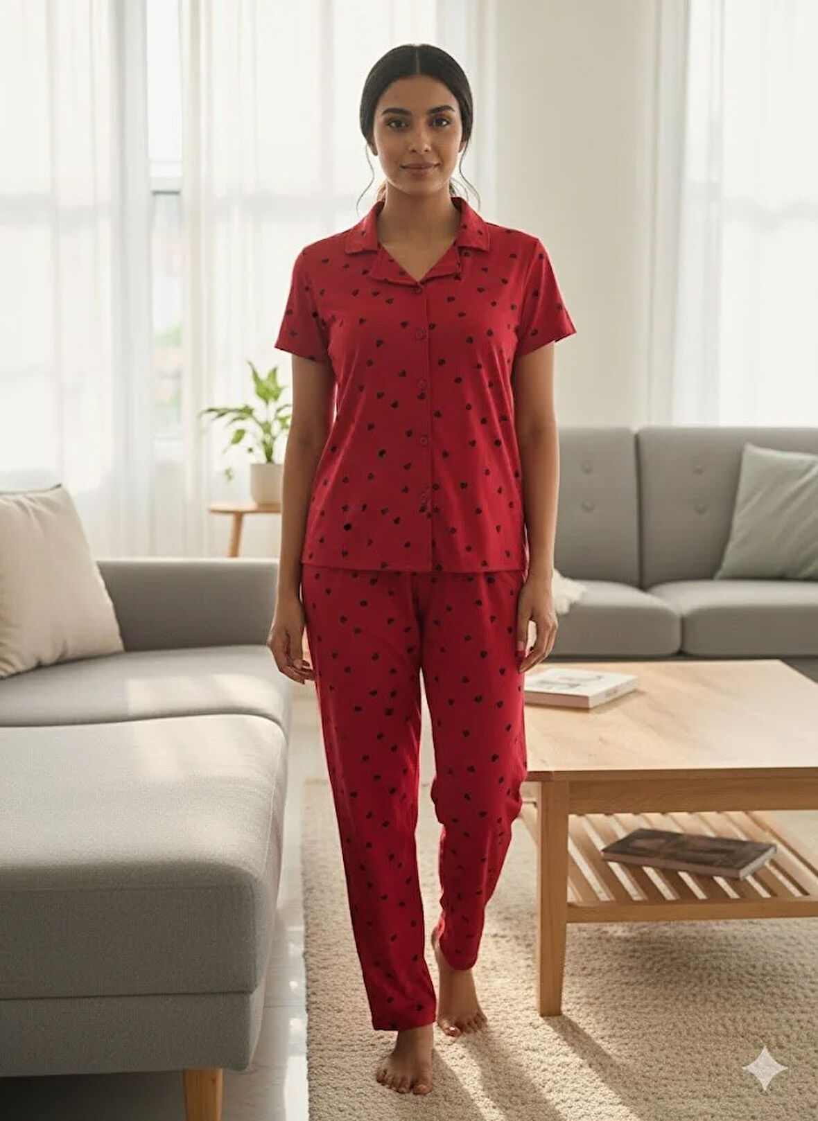 KADIN YAZLIK DÜĞMELİ PİJAMA TAKIM