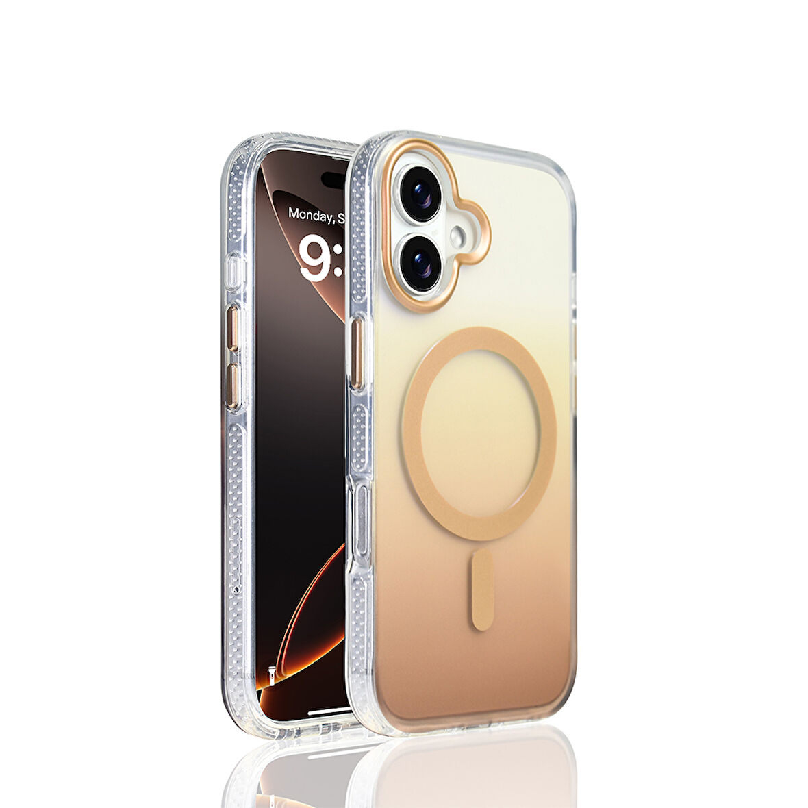 iPhone 17 Kılıf Kablosuz Şarj Özellikli Şeffaf Transparan Renk Geçişli Toros Kapak