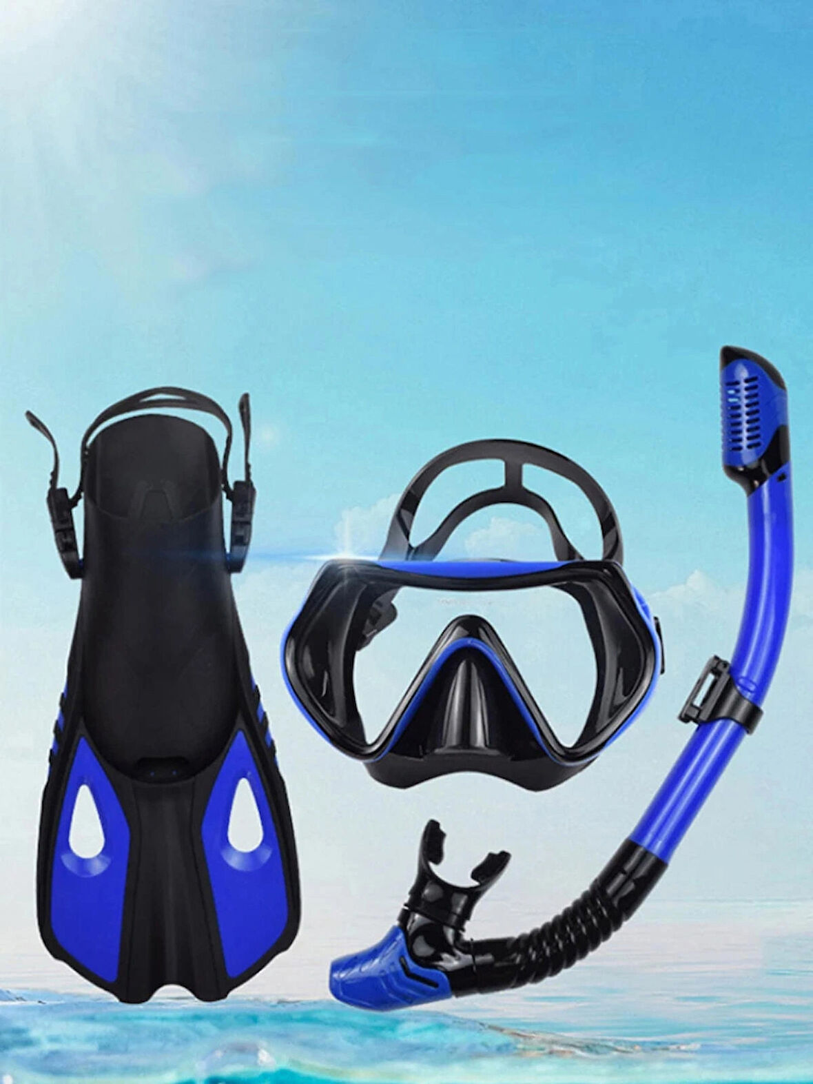 Techtic Paletli Şnorkel Seti Tüplü Dalış Ekipmanları Yüzgeç Dalış Gözlüğü Seti 37-41(S-M)42-47(L-XL)