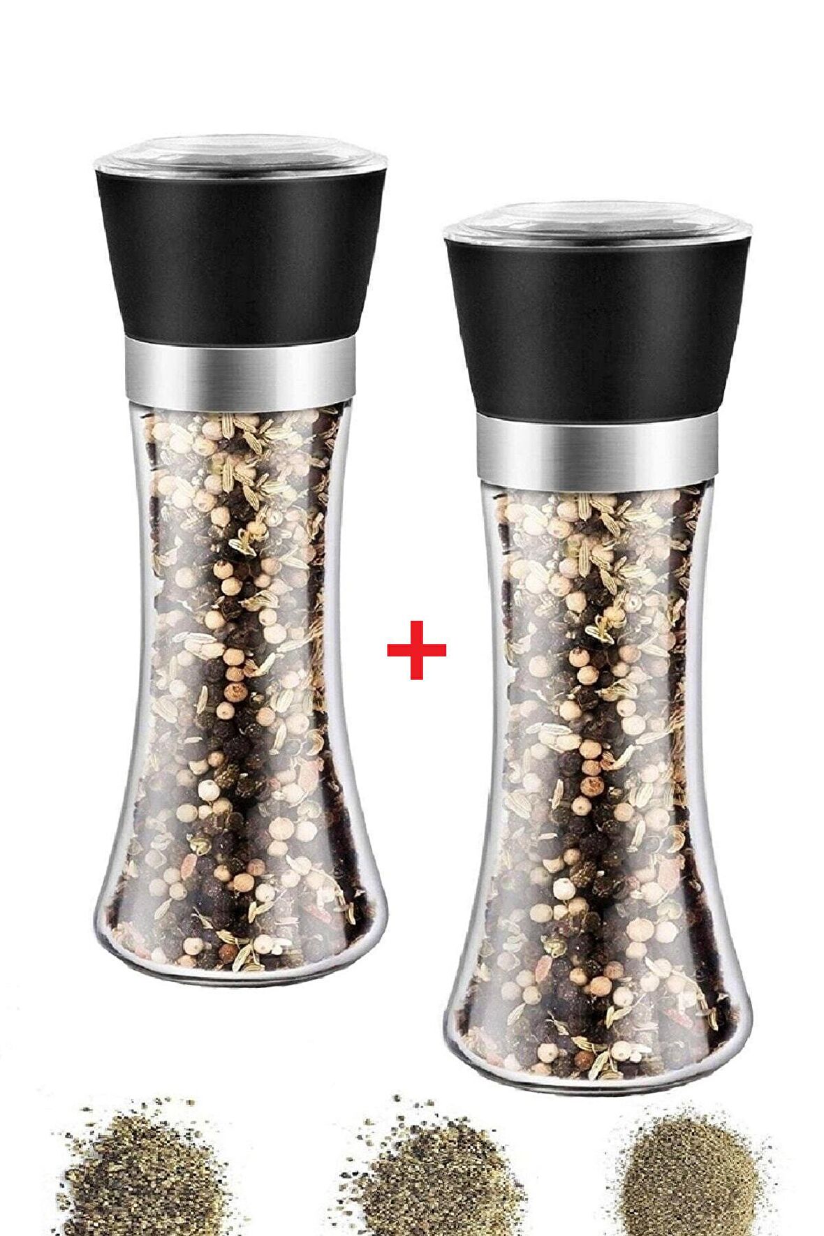 Karabiber Tuzluk Değirmeni Seramik Bıçaklı Baharatlık Öğütücü Lüx Cam 3 Kademeli Has Değirmen Seti