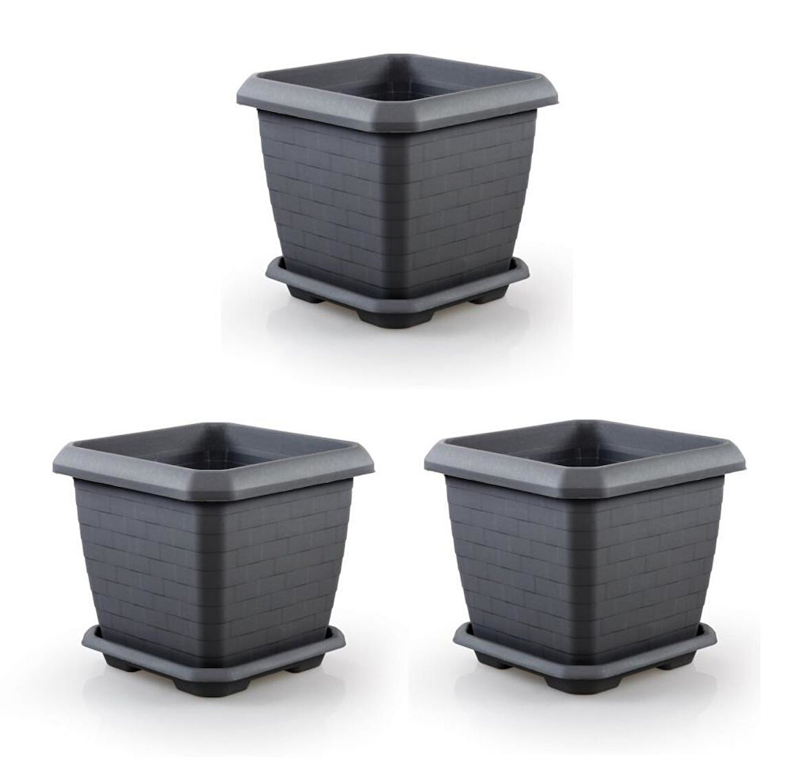 Omnipazar SO-HK05 Hisar Kare Tabaklı Saksı Takımı 74,3 lt Antrasit 3 Adet