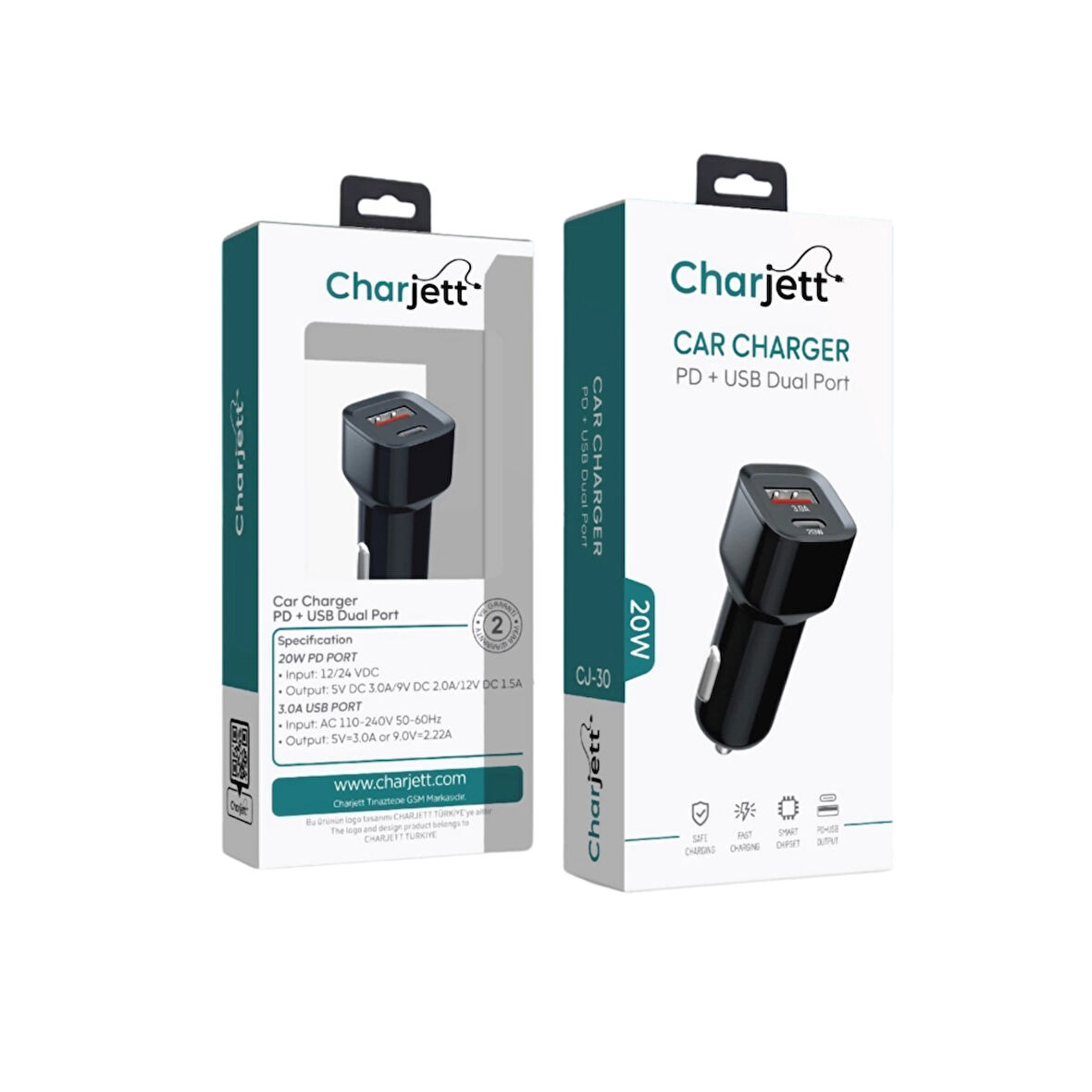 Charjett Çift 20W Bağlantı Noktalı USB Araç Şarj Cihazı