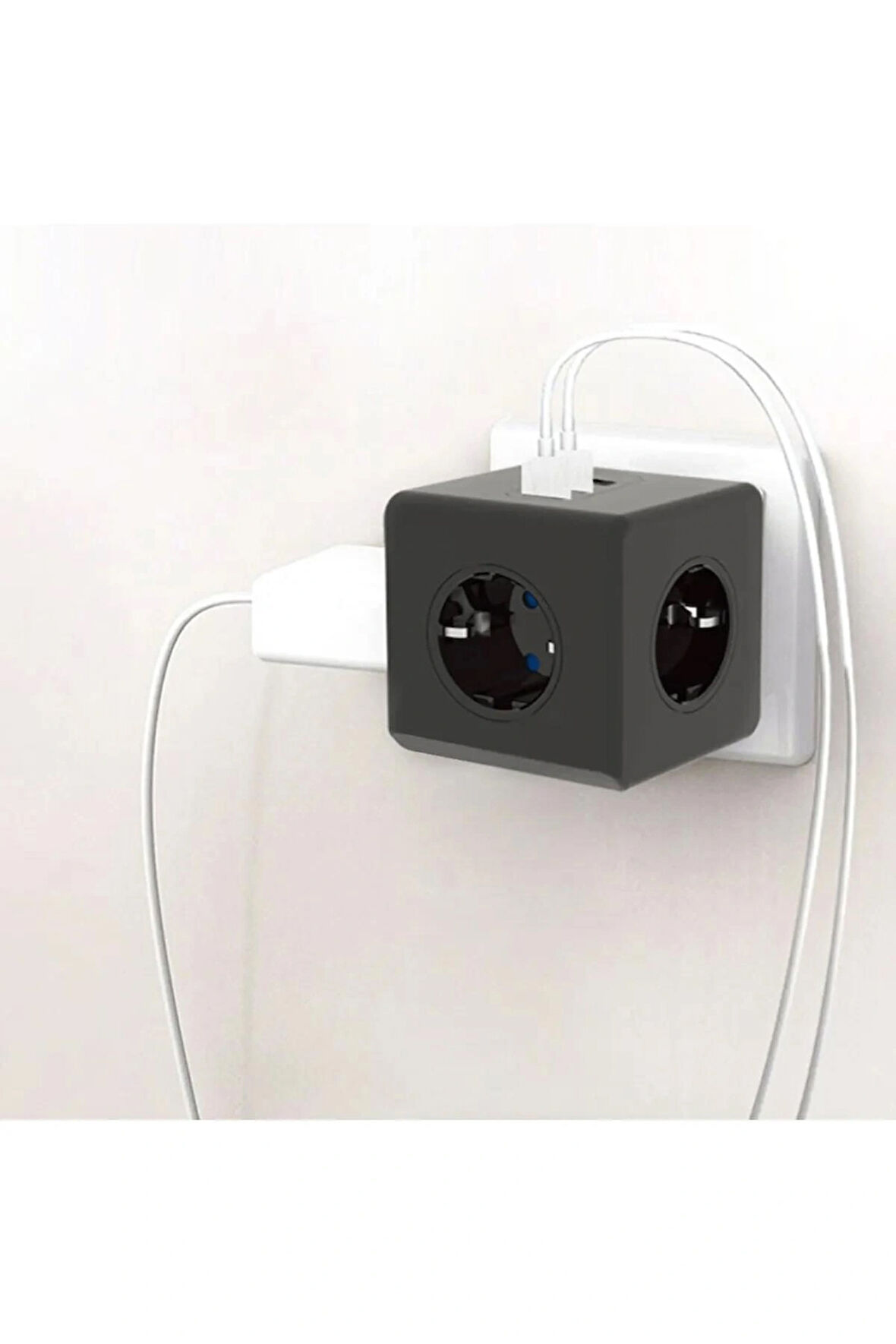 Airstorr Termal Akım Korumalı 3'lü Duvar Tipi Priz 2 Usb 1 Type-c Küp Priz