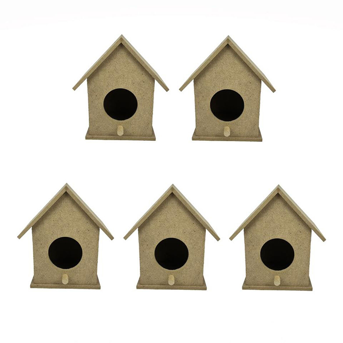 Küçük Boy Beşli Boyanabilir Ahşap Kuş Evi 13x10 Cm