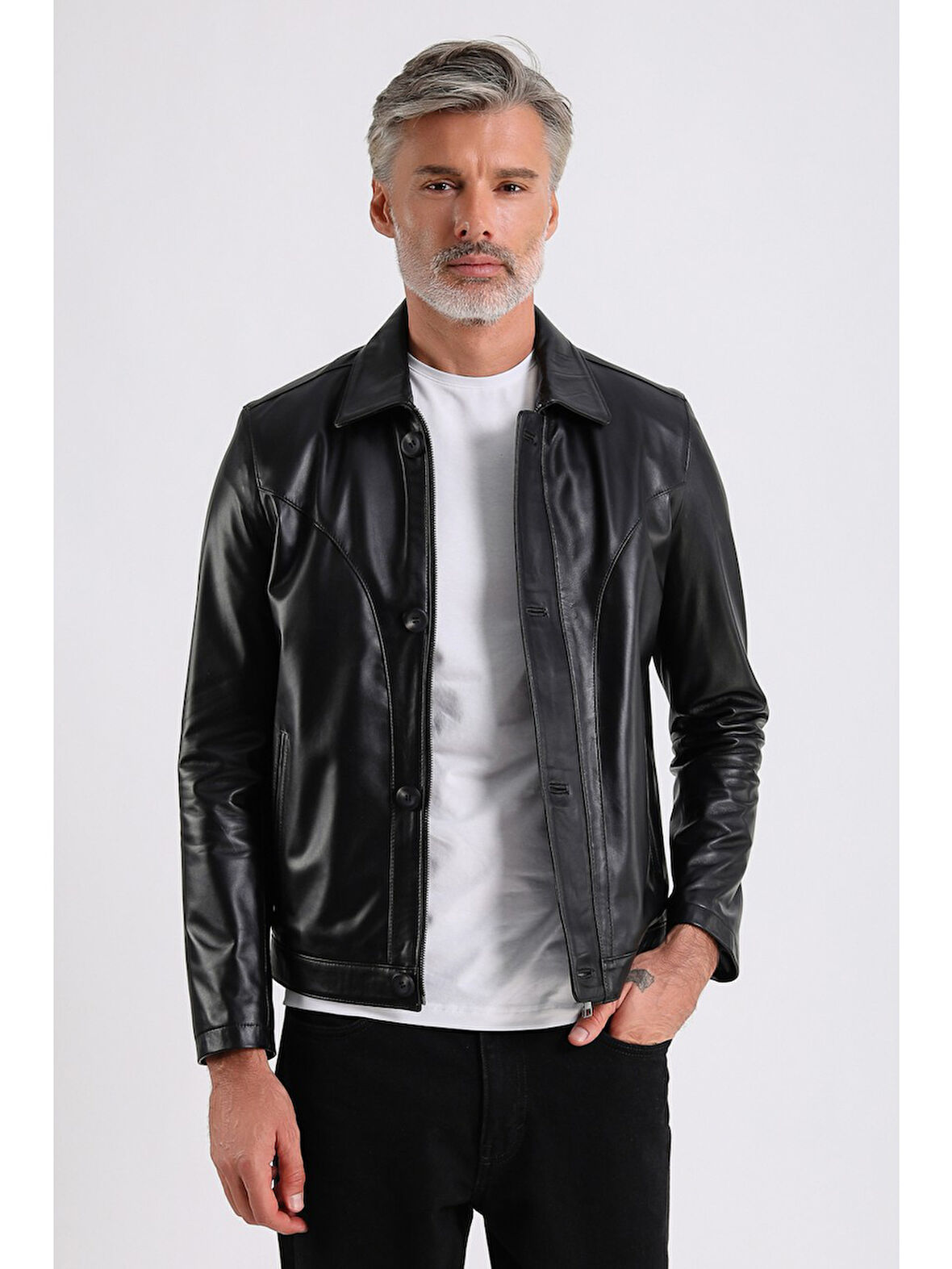 Stefan Erkek Gömlek Yaka Deri Mont
