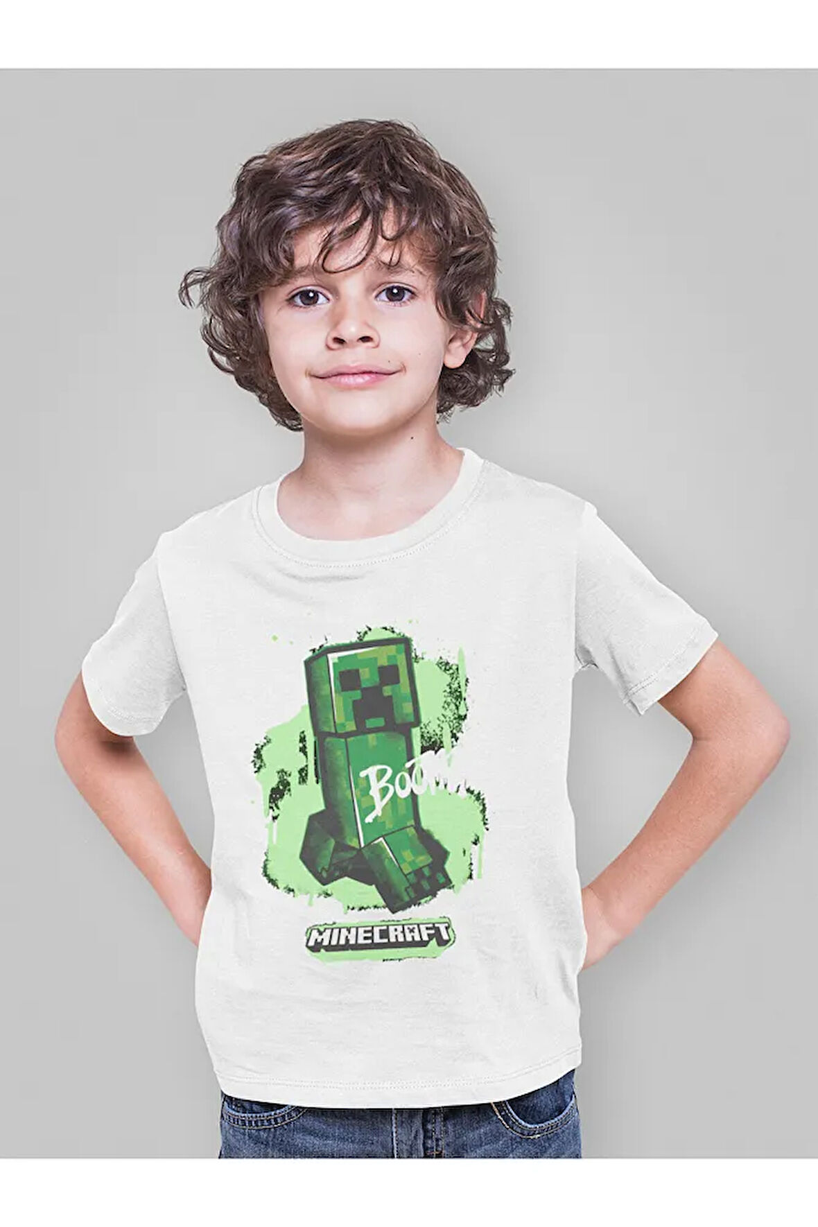 Minecraft Creeper Baskılı Unisex Oyun Çocuk Tişört (1-12 Yaş)