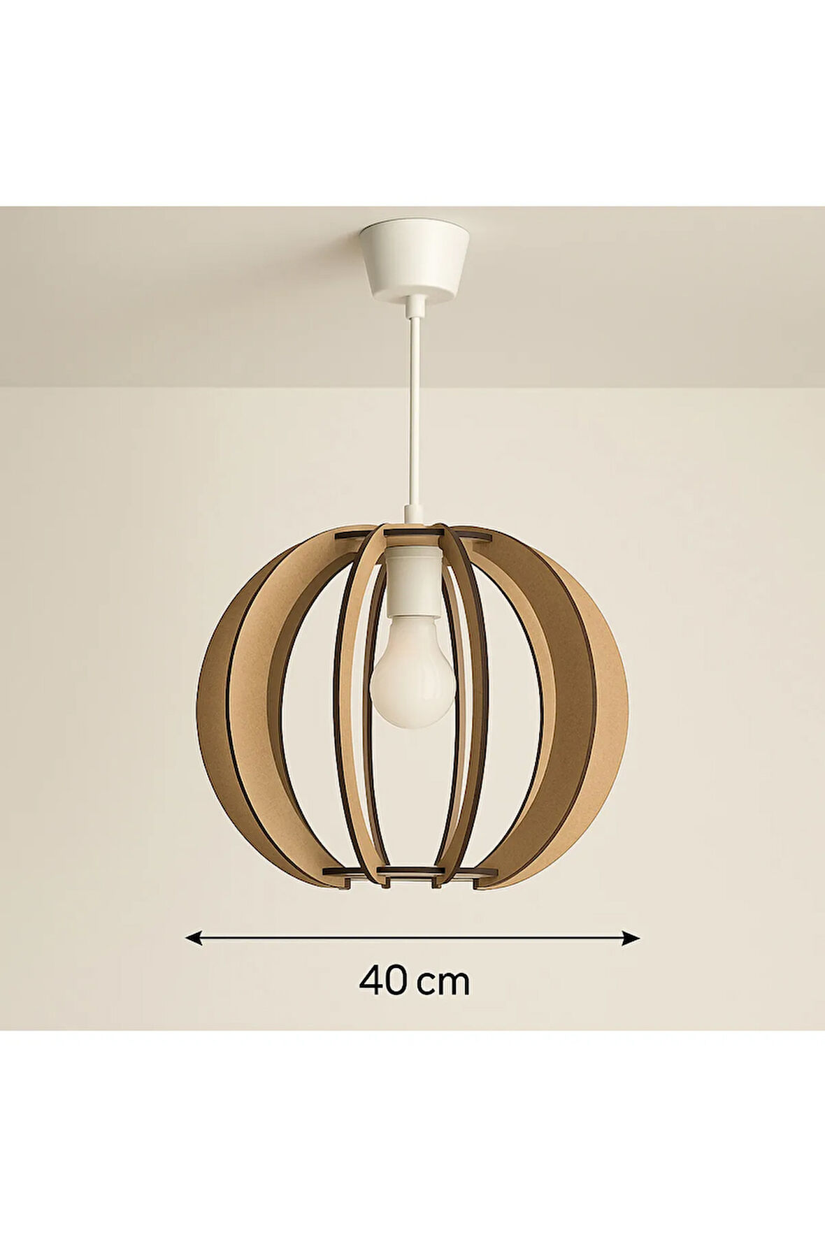 Lazer Kesim Ahşap Avize 40 cm Küre Model E27 Duy Modern Tasarım Rus tık Salon Avize