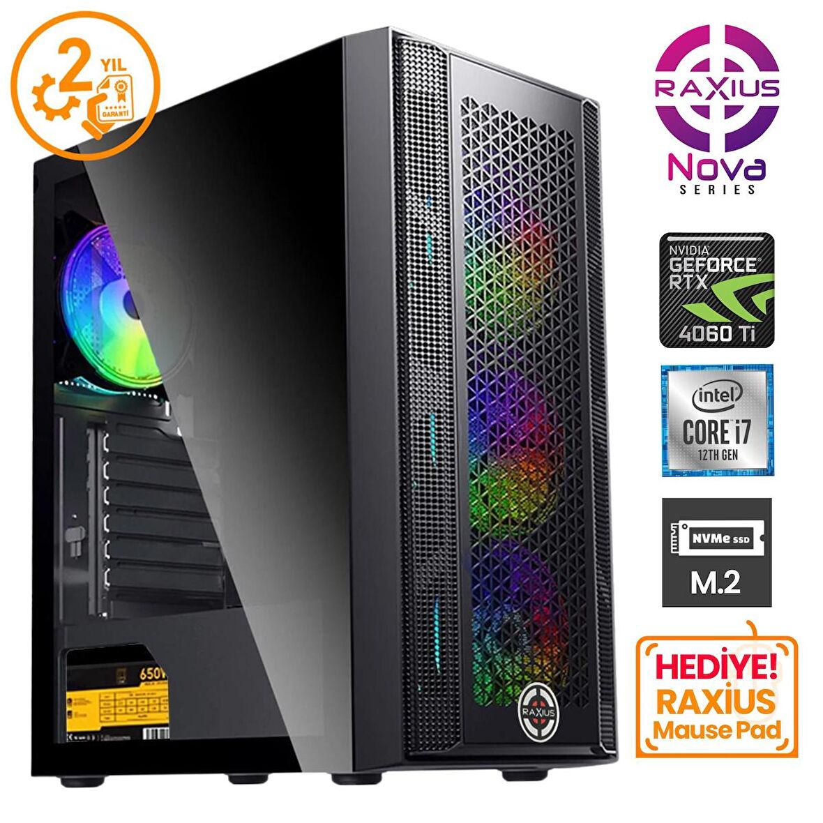 RaXius Nova G1 i7 406T-27F07F i7-12700F 32GB 1TBSSD+1TBSSD RTX4060Ti FreeDOS Gaming Masaüstü Bilgisayar