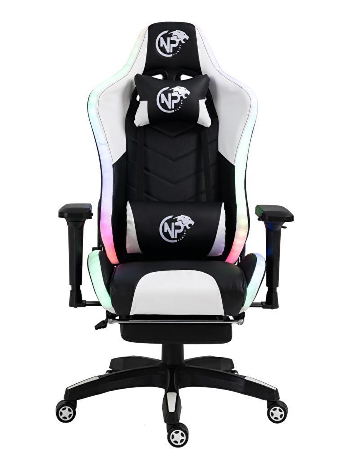 NPO GC3001BW Masaj Yastıklı, RGB Led Işıklı, 4D Kolçaklı, Ayak Destekli Profesyonel Oyuncu Koltuğu