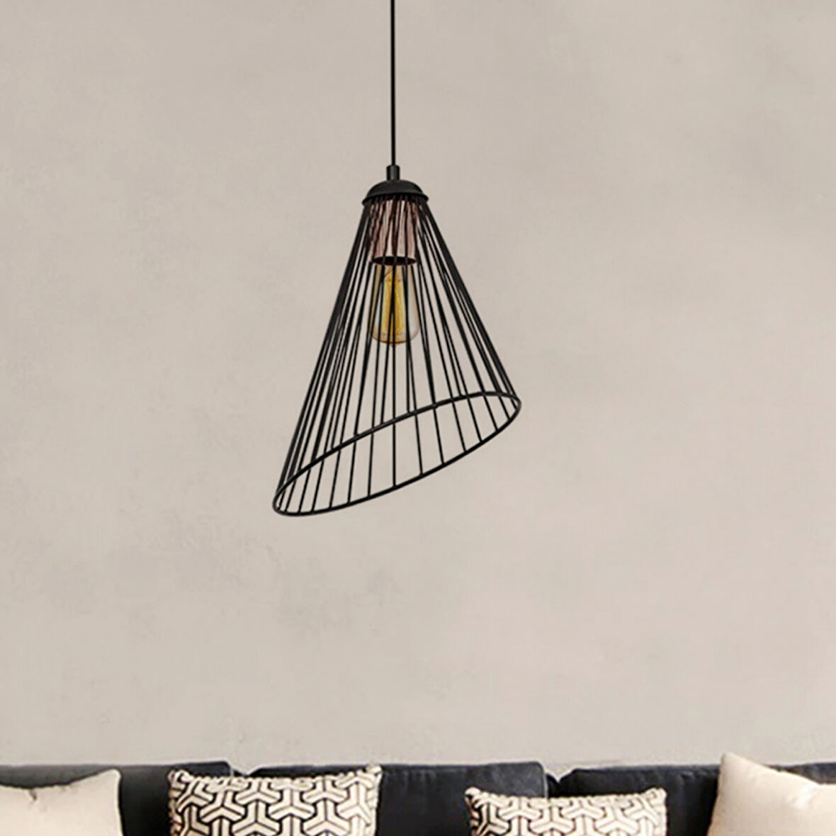 Lila Dekoratif Tekli Siyah Metal Sarkıt Salon Avize Oturma Odası Cafe Sarkıt
