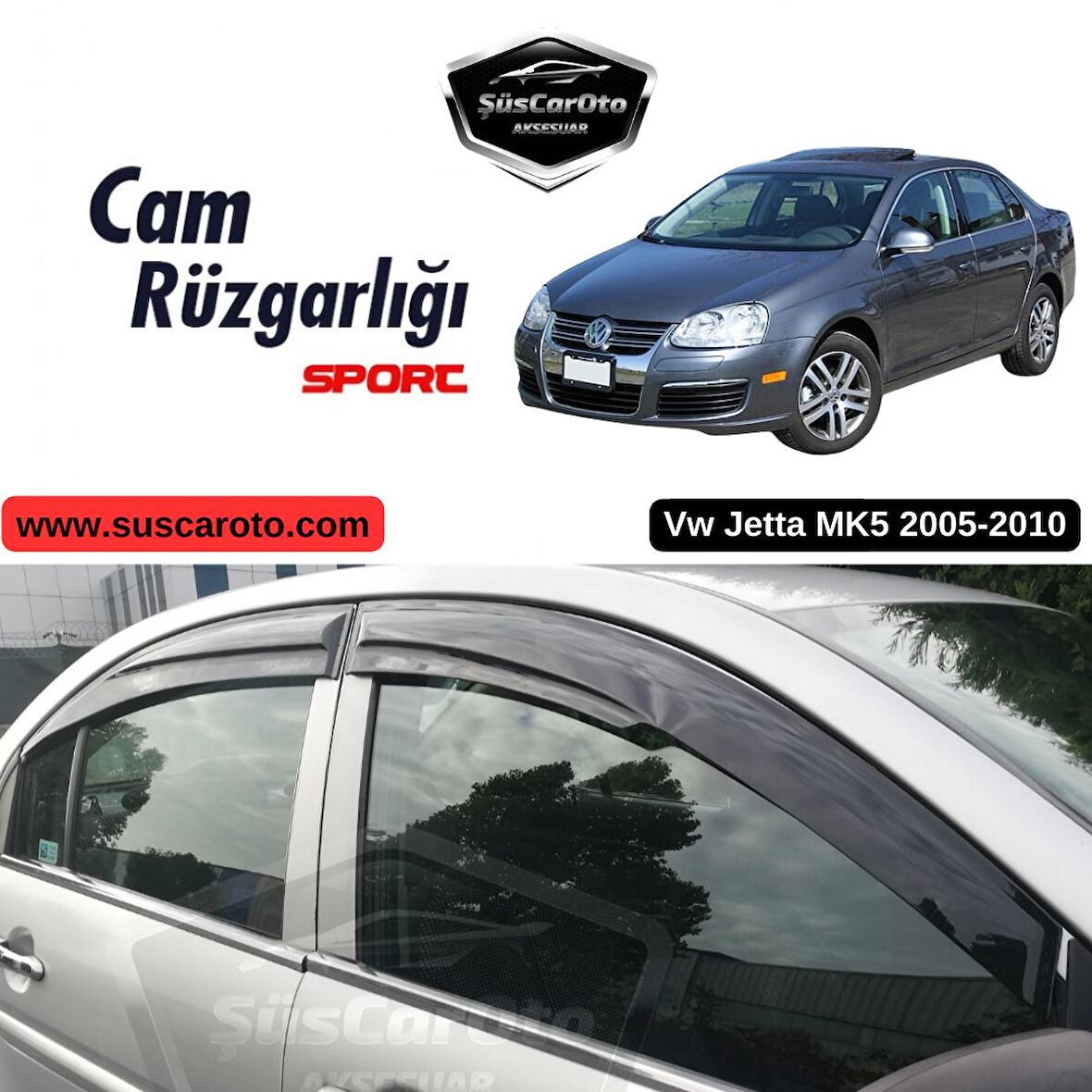 VW Jetta MK5 2005-2010 Uyumlu Mugen Cam Rüzgarlığı Seti Piano Black 4'lü İthal