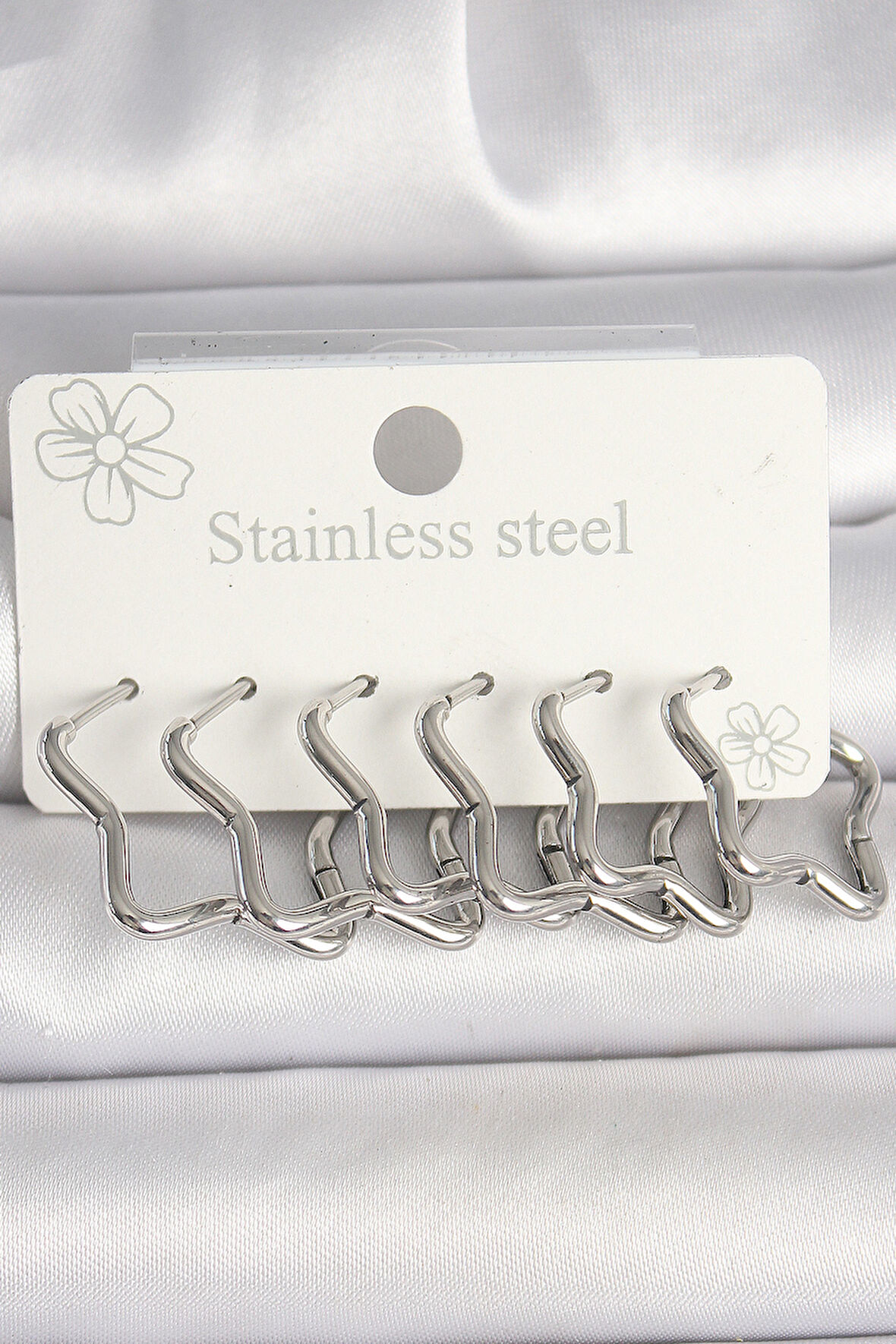 316L Çelik Gümüş Renk Yıldız Model Kadın Küpe Seti