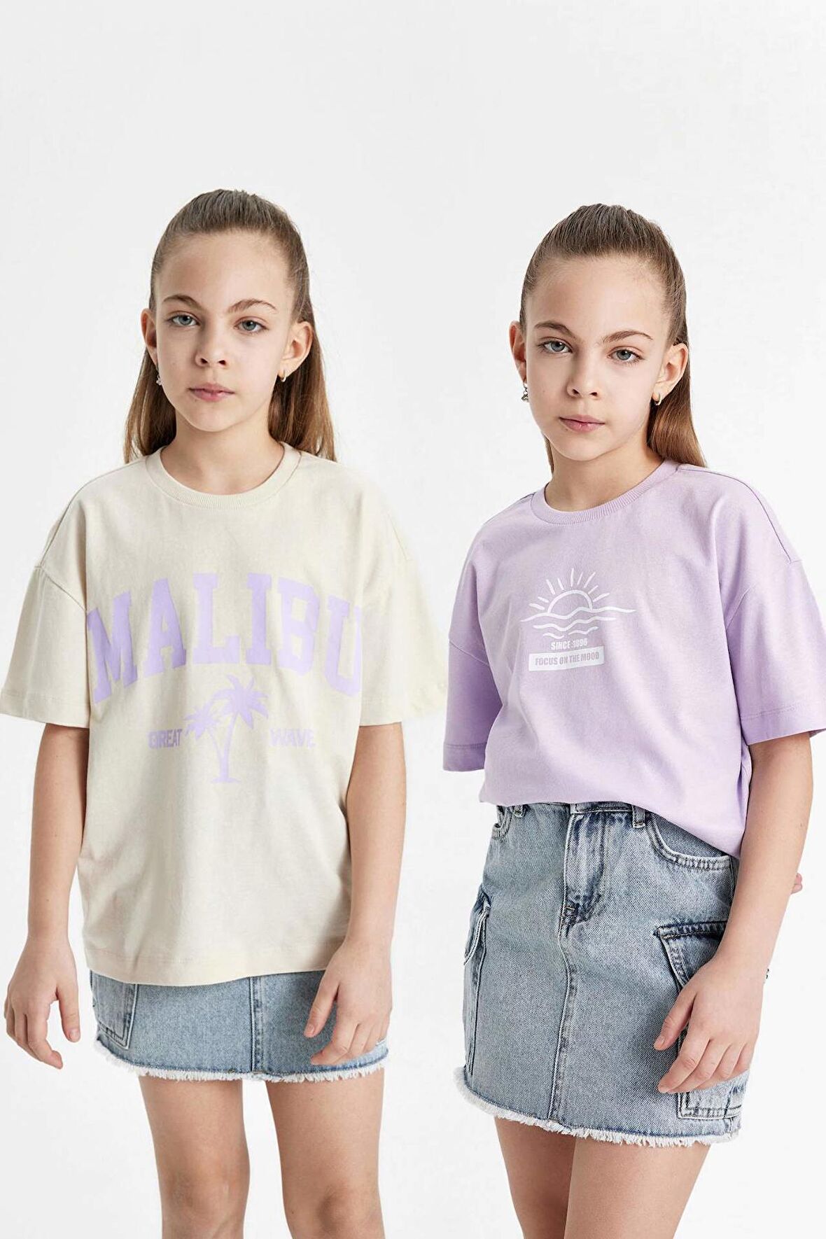 DeFacto Kız Çocuk Relax Fit Bisiklet Yaka Baskılı 2'li Kısa Kollu Tişört B6703A824SMPR67