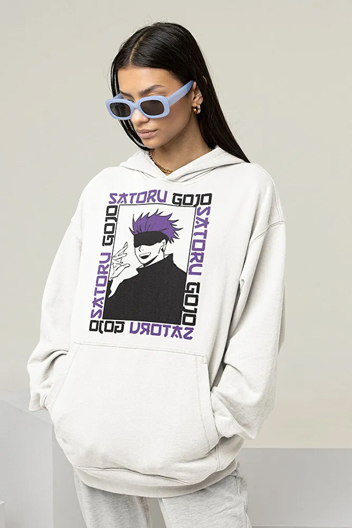 Gojo Satoru Baskılı Unisex Oversize Anime Hoodie