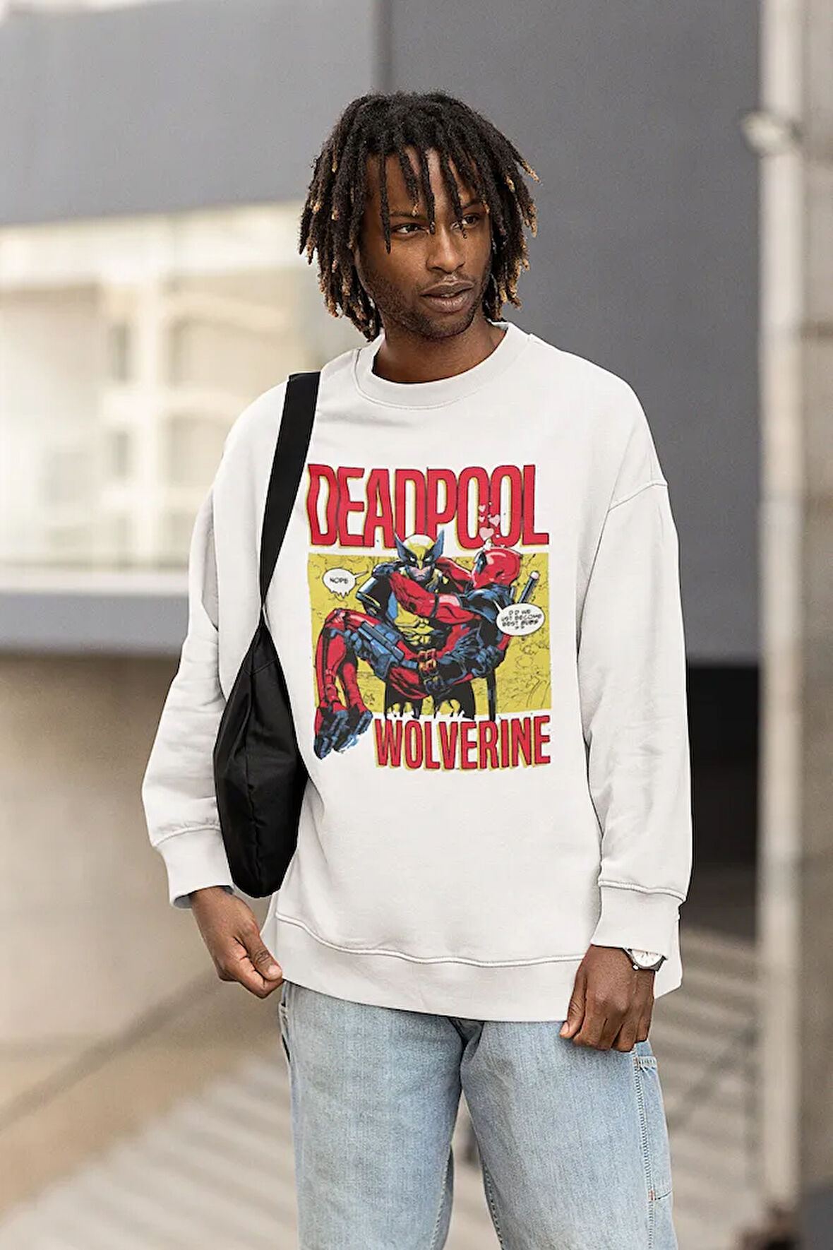 Deadpool x Wolverine Baskılı Unisex Oversize Kahraman Sweatshirt