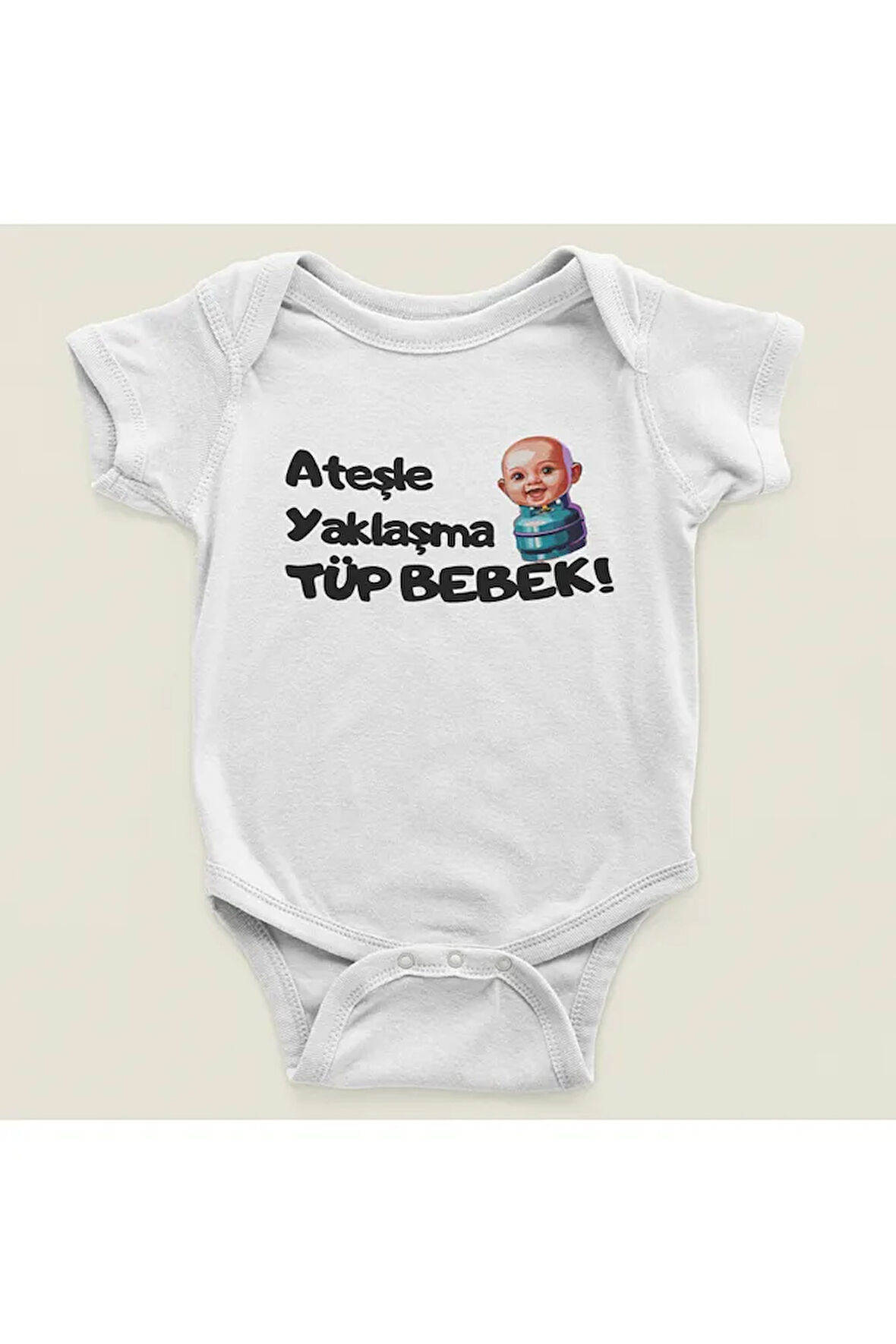 Ateşle Yaklaşma Tüp Bebek Yazılı Pamuklu Yumuşak Unisex Çıtçıtlı Body Zıbın