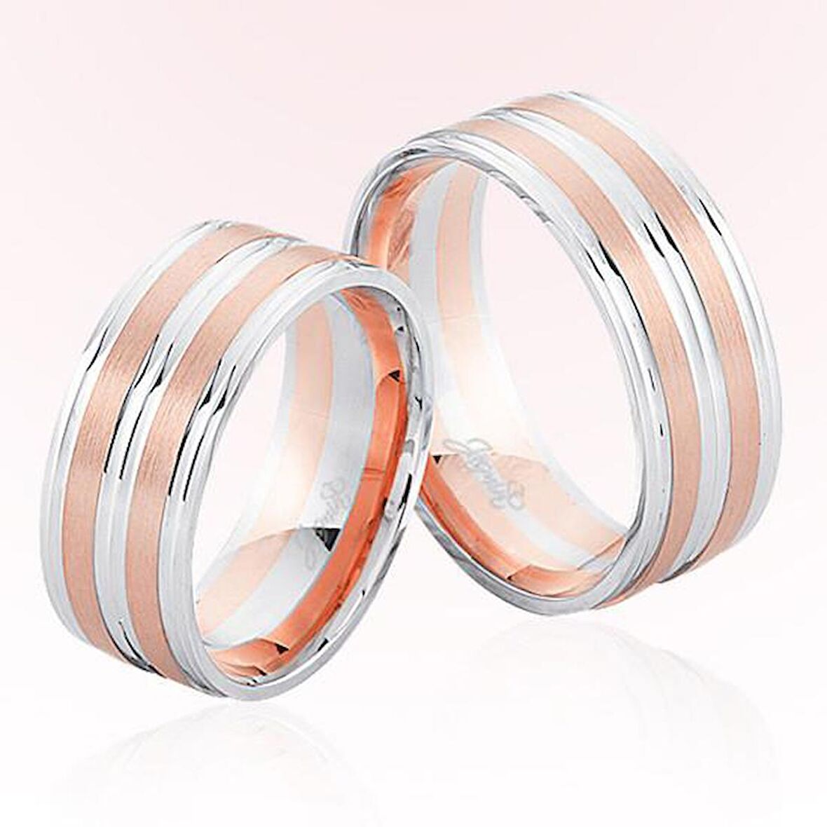 Rose Beyaz Şeritli Altın Alyans 6802