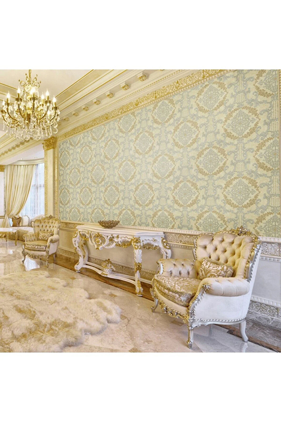 Damask Pattern Wallpaper - Duvar Kağıdı, Krem - Ephes 6802-2, 10,60 M²