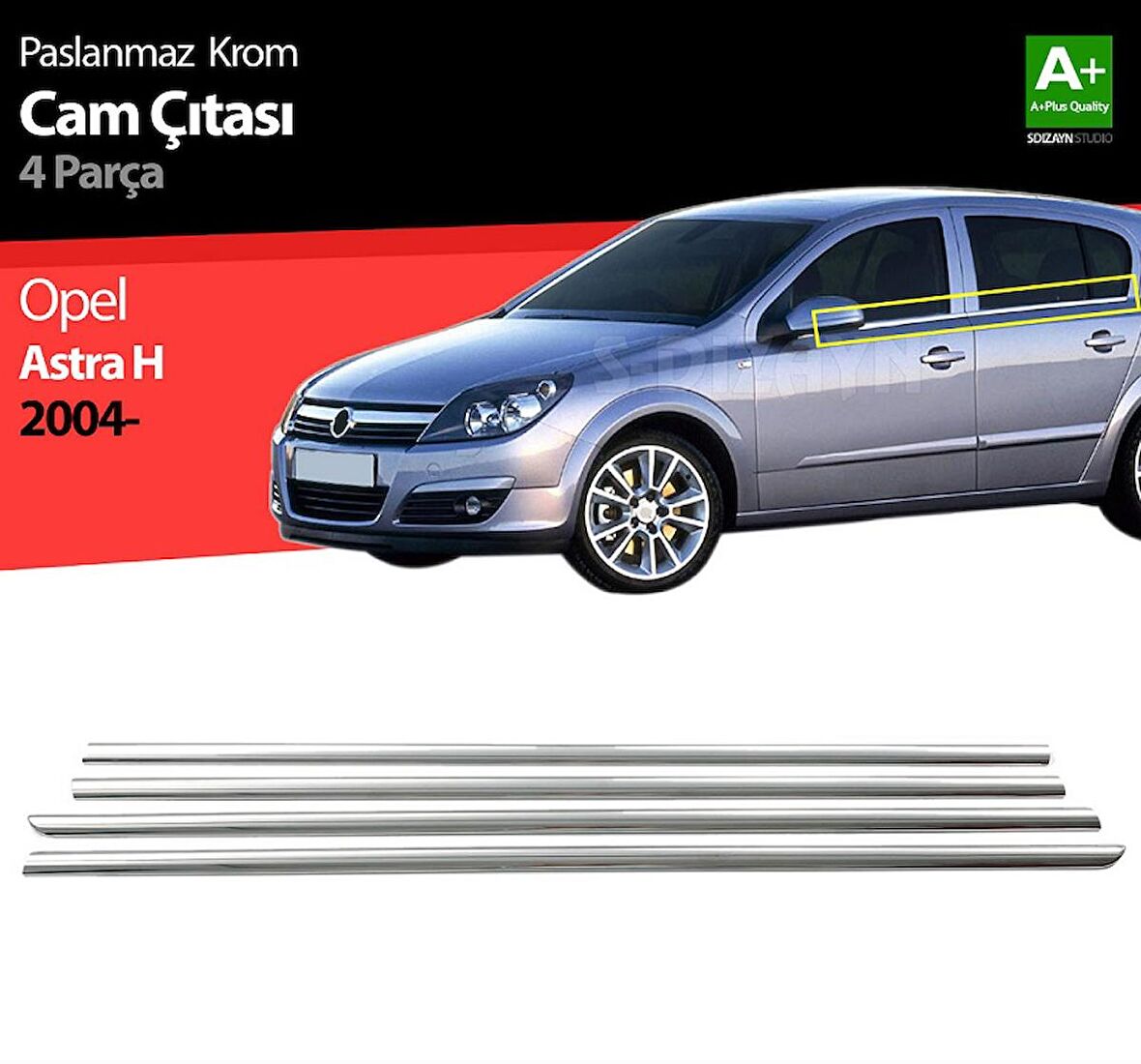 S-Dizayn Opel Astra H HB Krom Cam Çıtası 4 Prç 2004 Üzeri
