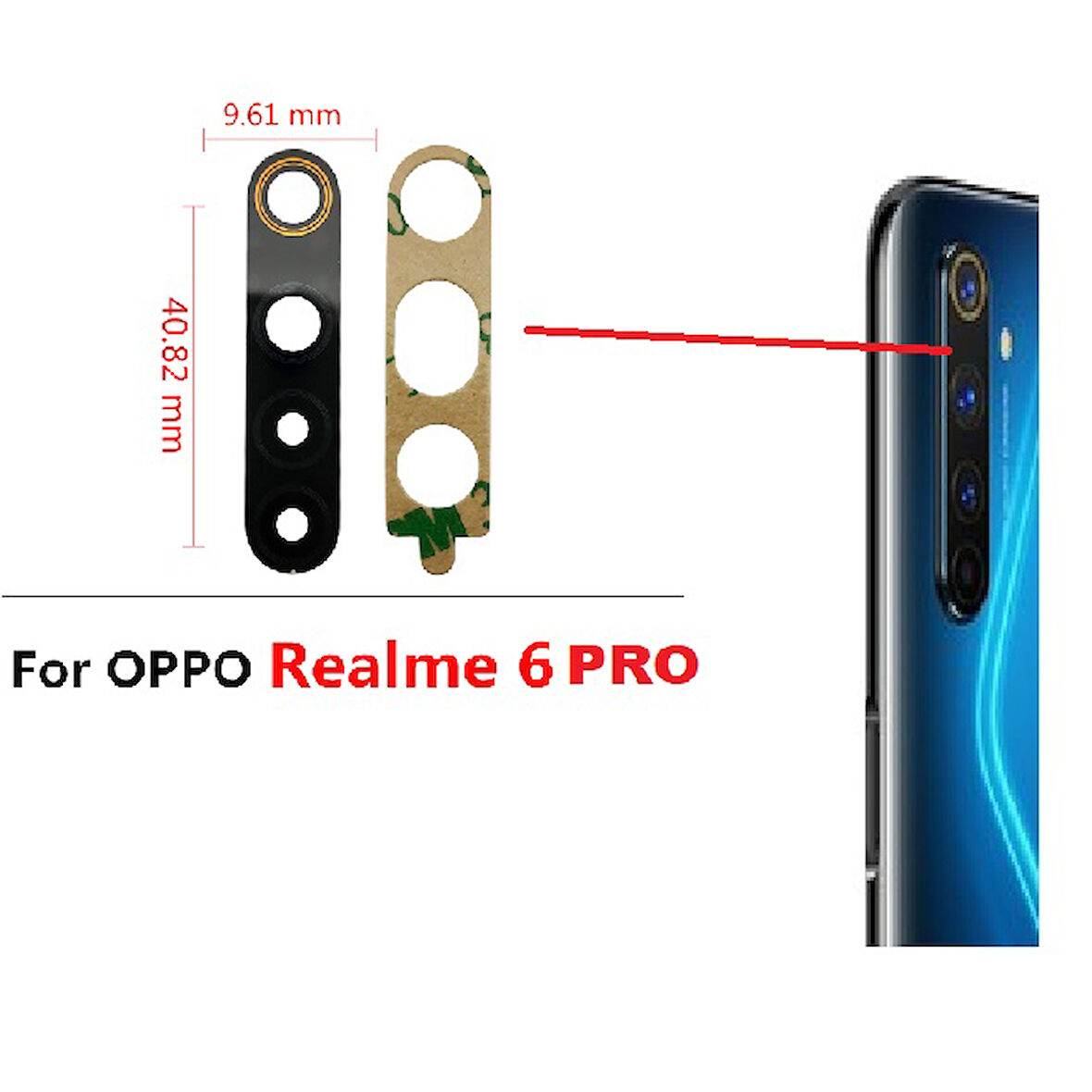 Tkgz Oppo Realme 6 PRO Arka Kamera Camı Lens Yapışkanlı