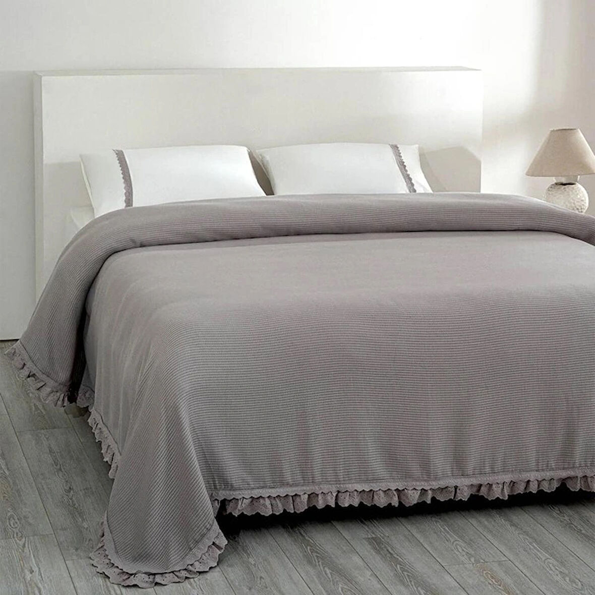 EcoCotton Alessa Çift Kişilik Pike Takımı Organik Pamuk Gri