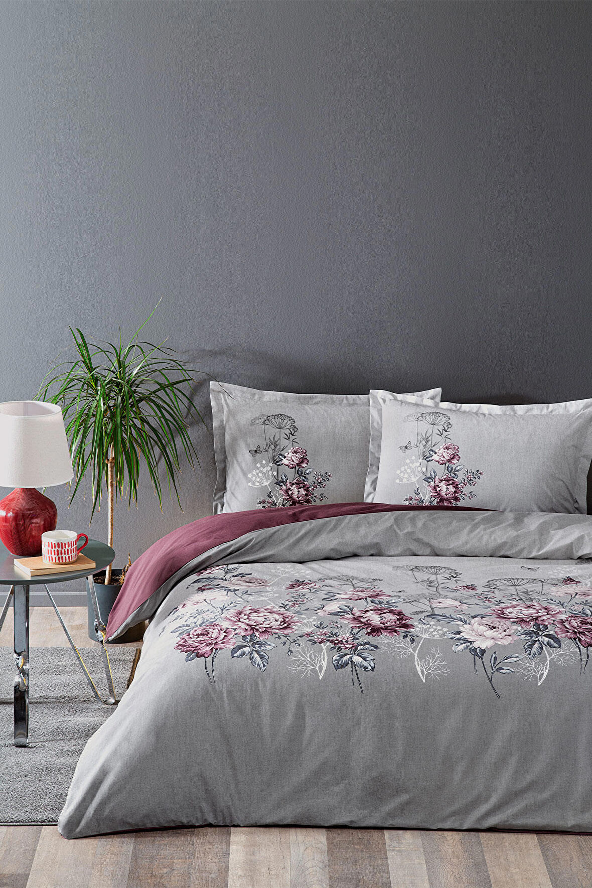 Özdilek Flor Borgonha Çift Kişilik Nevresim Takımı  7374