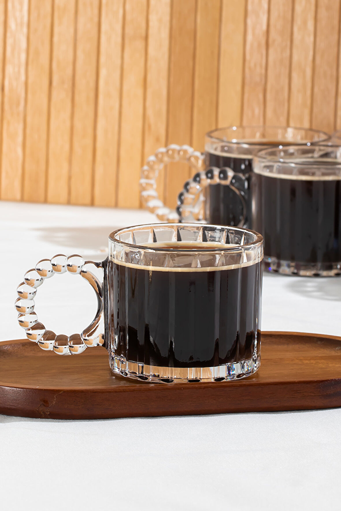 Porsima 11412 Boncuk Kulplu 6lı Cam Kahve Çay Bardağı Seti 250ml