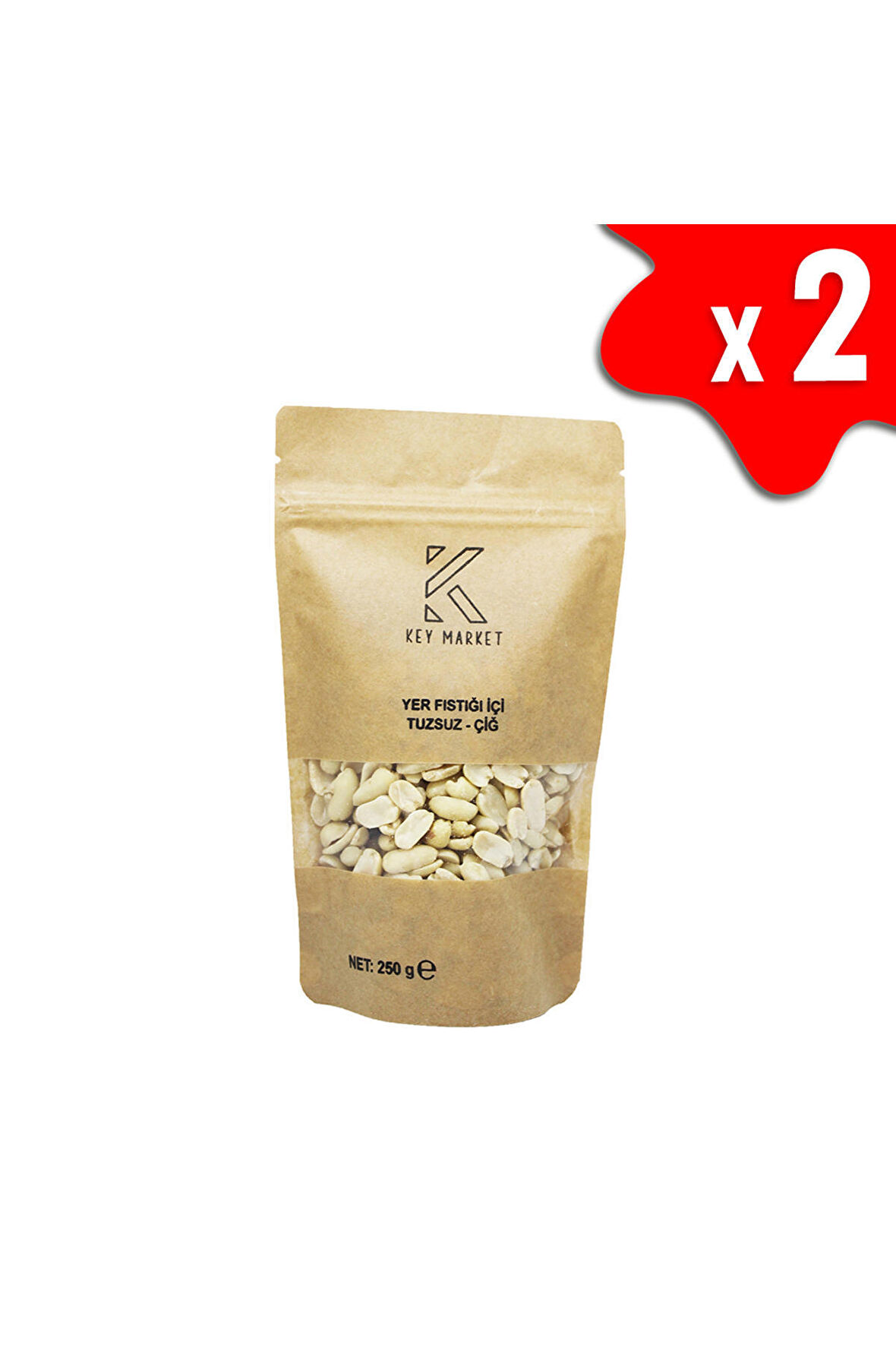 KEY MARKET 500 Gram Soyulmuş, Tuzsuz, Doğal Az Kavrulmuş Yer Fıstığı