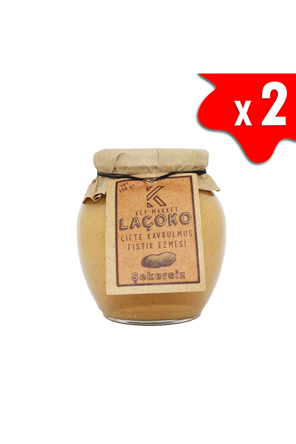 LAÇOKO 700 Gram Şekersiz, Katkısız, Glutensiz, Vegan, Doğal Çifte Kavrulmuş Yer Fıstığı Ezmesi