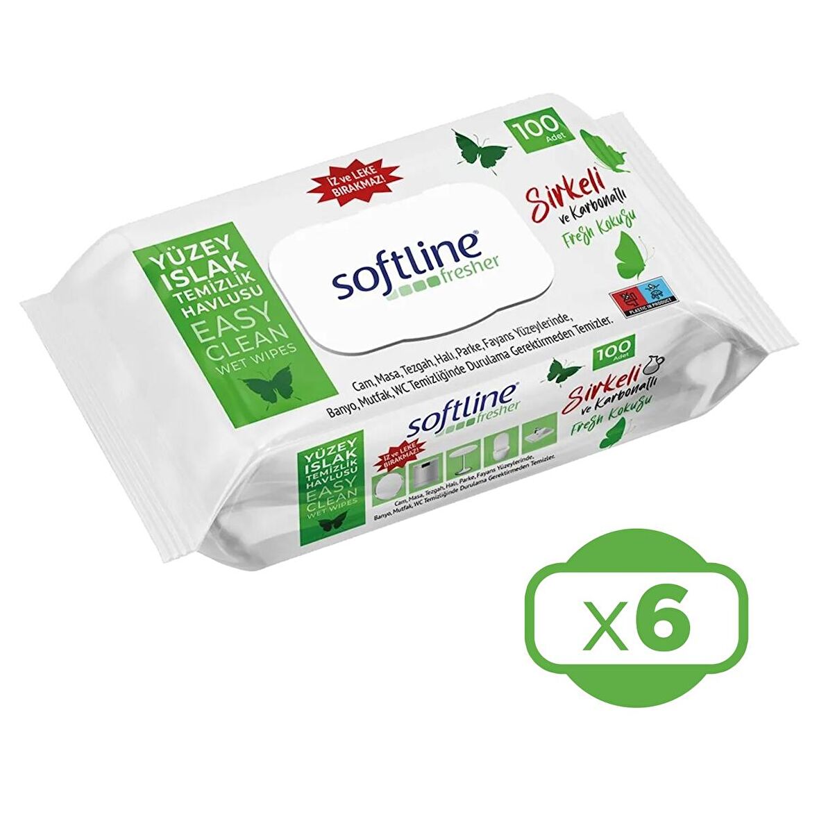 Softline Fresher Yüzey Islak Temizlik Havlusu 100'lü x 6 Adet