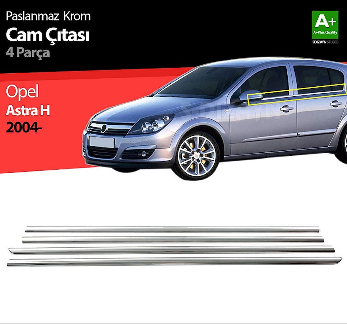 S-Dizayn Opel Astra H SD Krom Cam Çıtası 4 Prç 2008 Üzeri