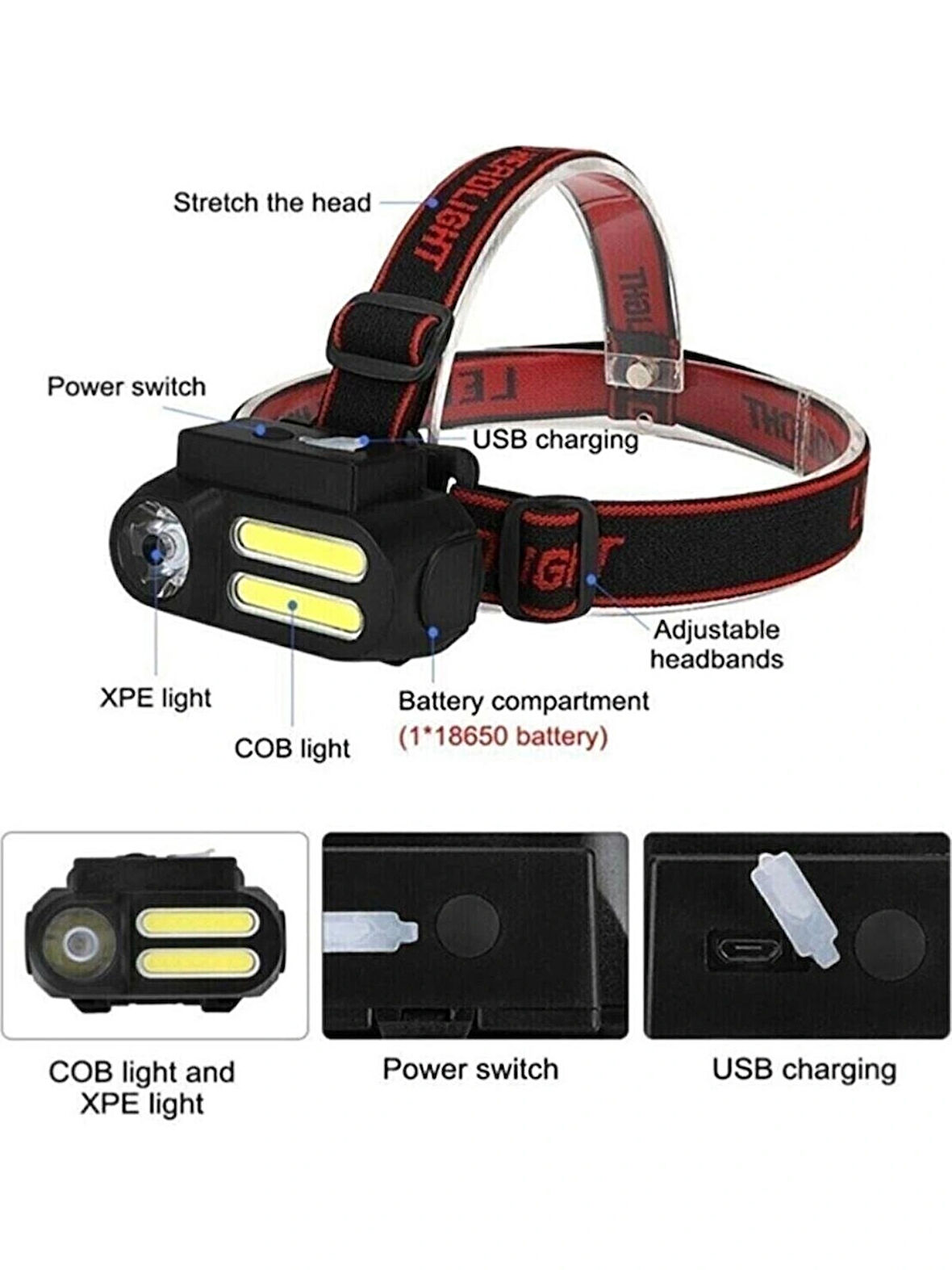 Kafa Feneri Cob Led Şarjlı Pilli Gold Orion Or-611