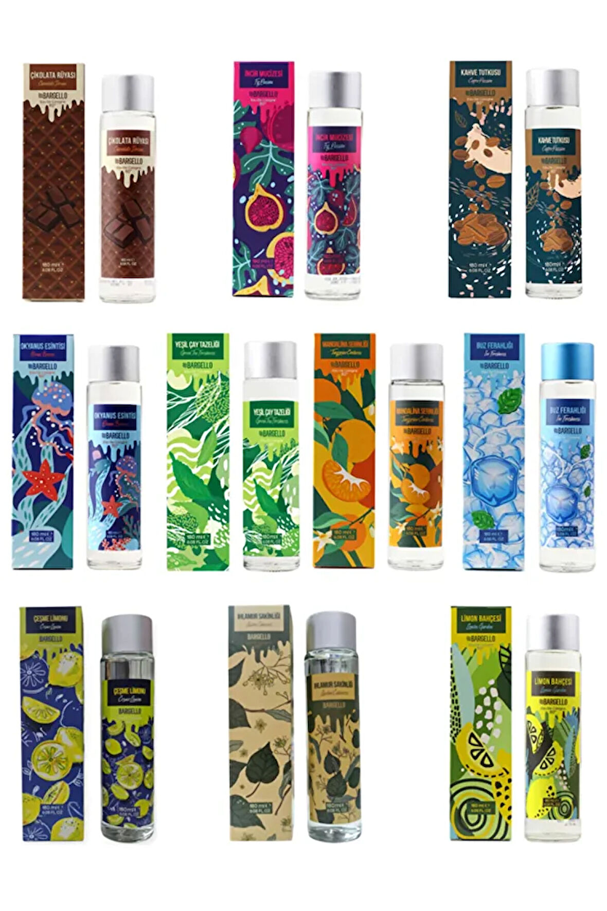 Kolonya 180 ml Cam Dökme Set 10 Mix Edc - Mnms180edcset