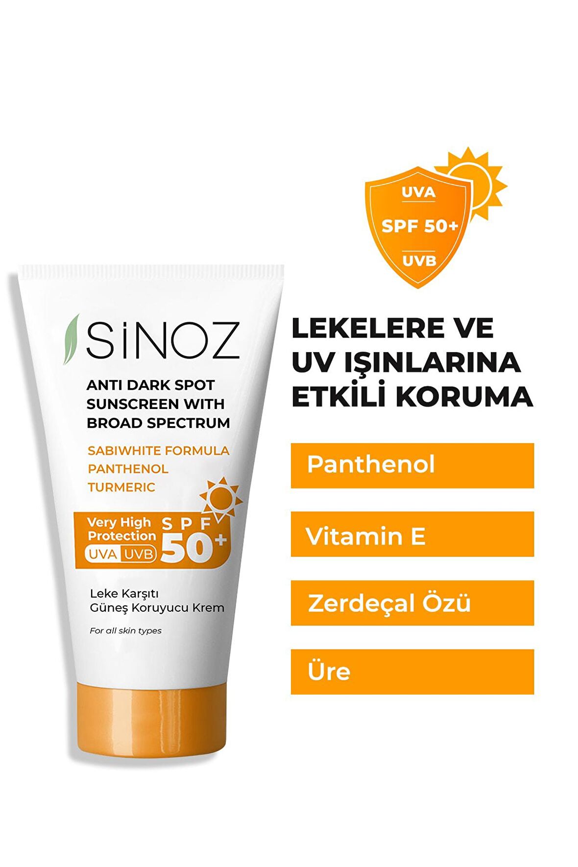 sinoz koyu leke görünümünü azaltan yüz güneş kremi spf50