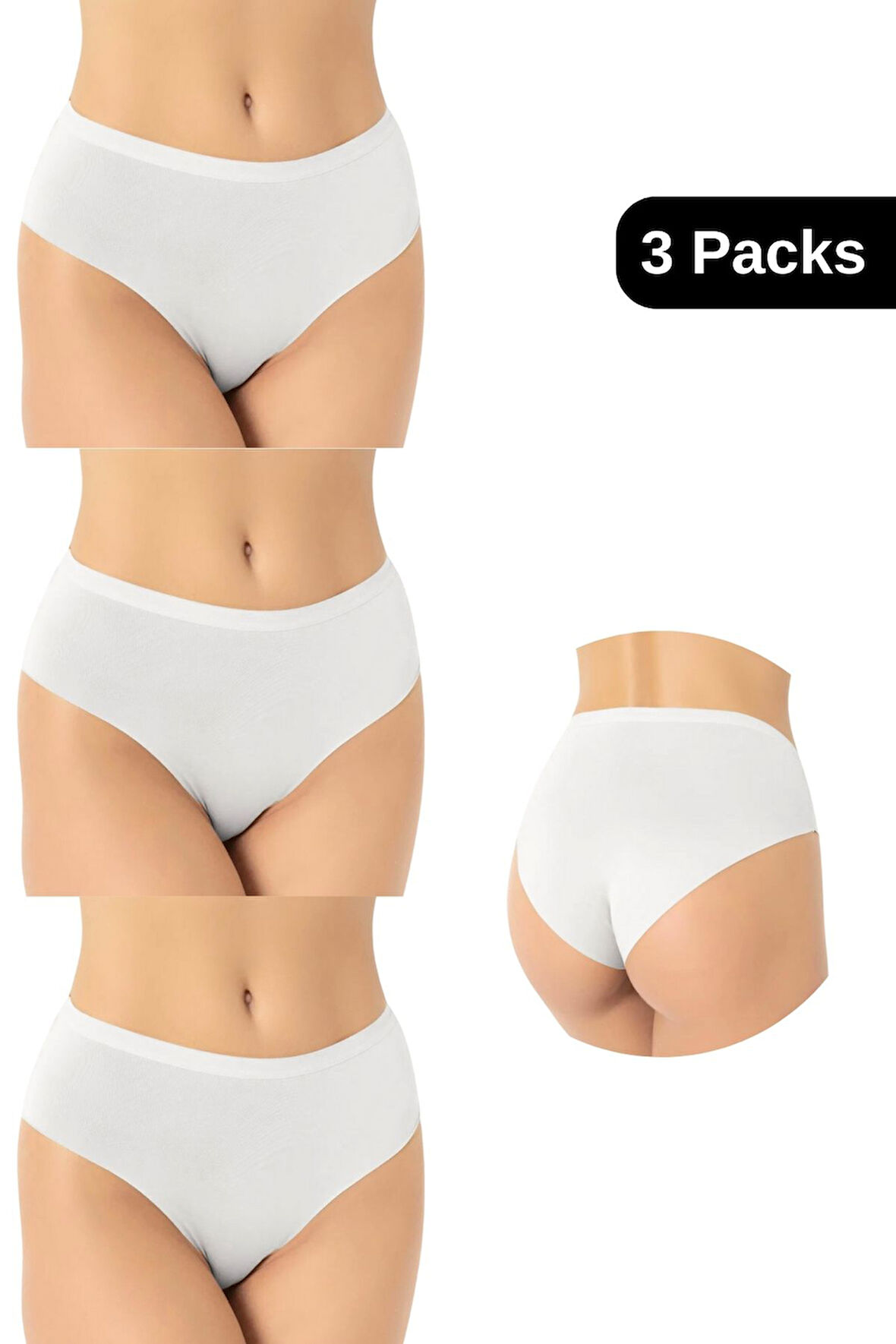 Kadın Mikro Kumaş Dikişsiz İz Yapmaz Külot - 3'lü Özel Paket (Siyah, Beyaz, Ten Renk)