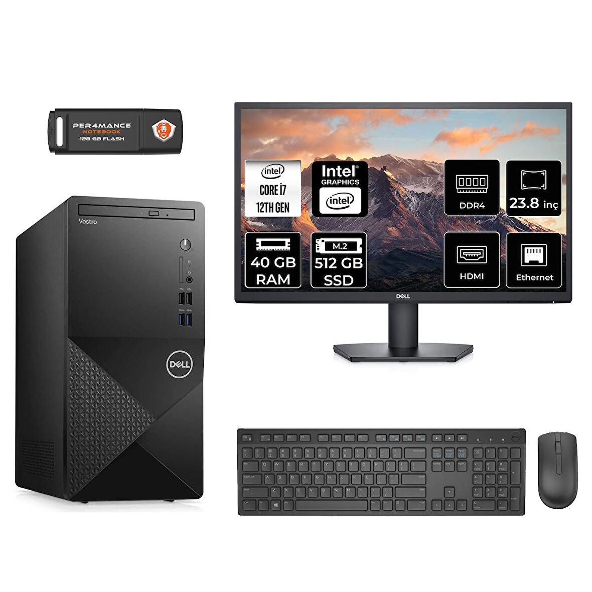 Dell Vostro 3910MT i7 12700 40GB 512GB SSD FDOS N7600VDT3910 MASAÜSTÜ PC & 23.8" MONİTÖR
