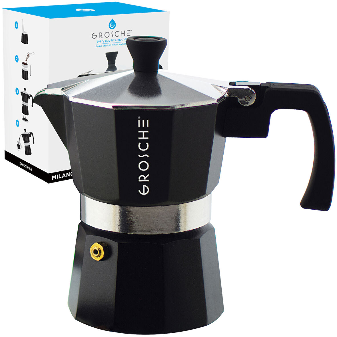 Grosche Milano Moka Pot Siyah 3 Cup 150 ml