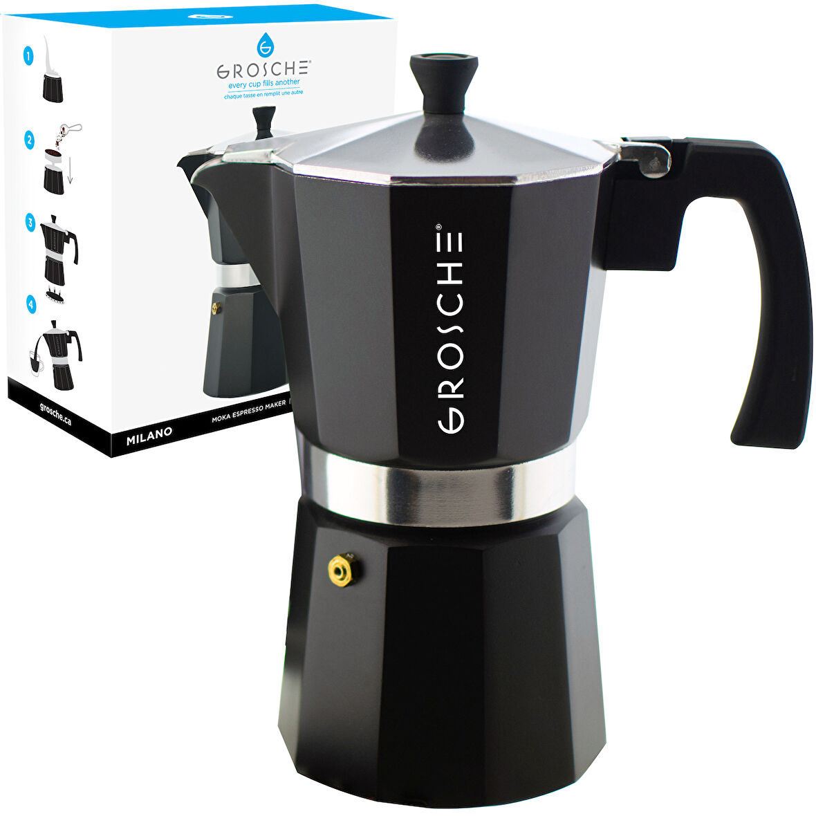 Grosche Milano Moka Pot Siyah 9 cup 450 ml