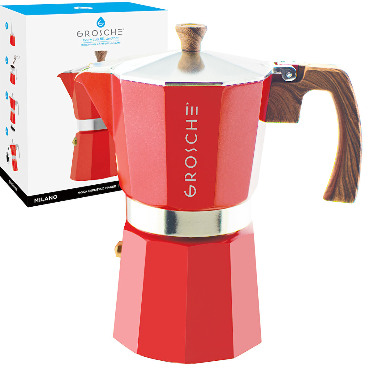 Grosche Milano Moka Pot Kırmızı 9 cup 450 ml