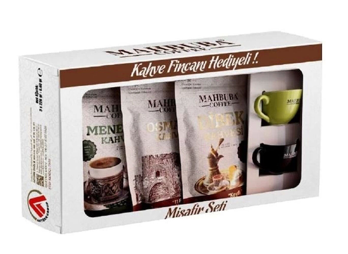 Mahbuba Kahve Misafir Seti Kahve 2 Fincan Hediyeli (Dibek, Menengiç ve Osmanlı Kahvesi - 3x150 Gr)