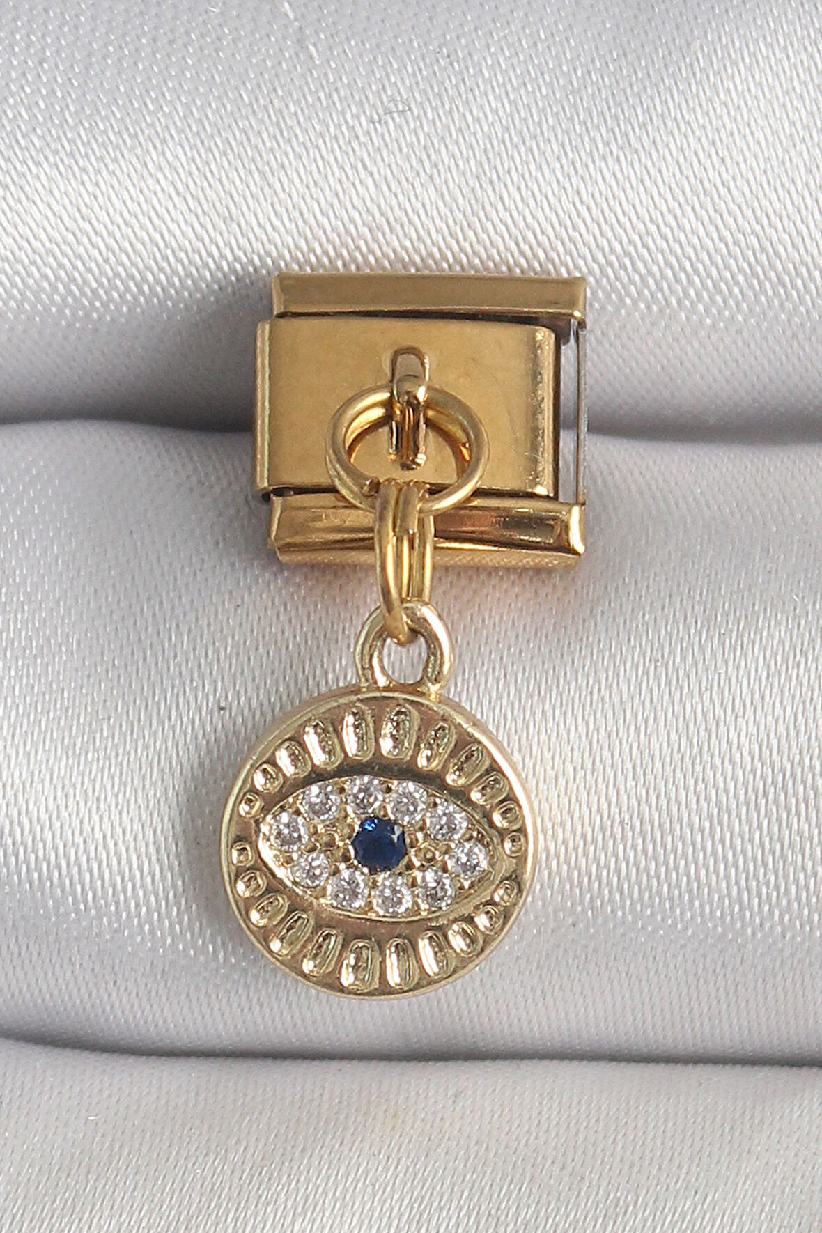 316L Çelik Gold Renk Sallantı Zirkon Taşlı Göz Model Nomination Charm
