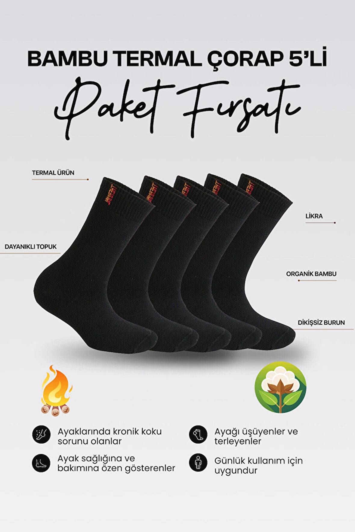 Nova Socks 5'Li Kışlık Kadın Bambu Termal Soket Çorap