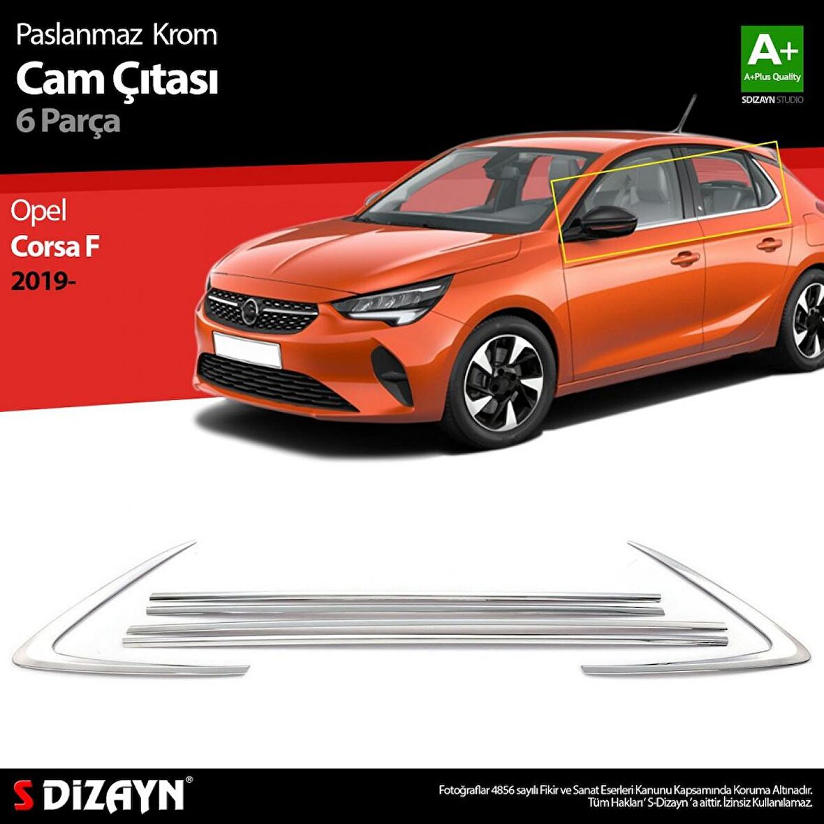 S-Dizayn Opel Corsa F Krom Cam Çıtası 6 Prç. 2019 Üzeri