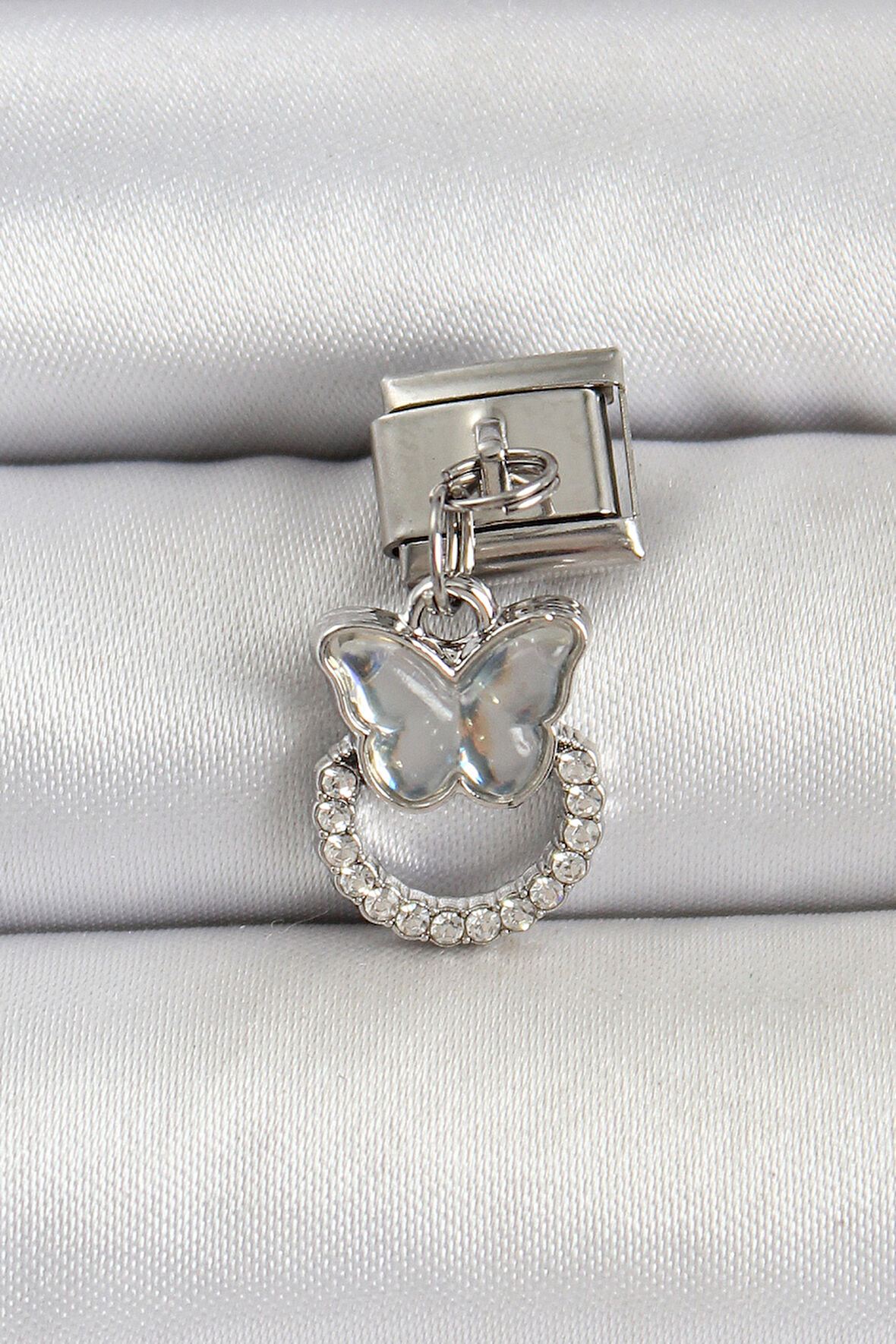 316L Çelik Gümüş Renk Taşlı Kelebek Model Nomination Charm