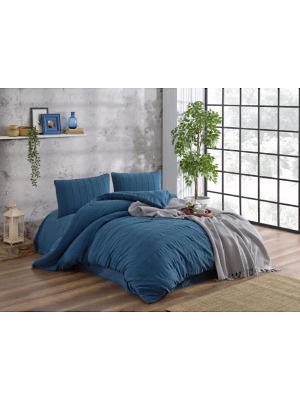 Şıkel Natural Patara Çift Kişilik Müslin Nevresim Takımı - Lacivert
