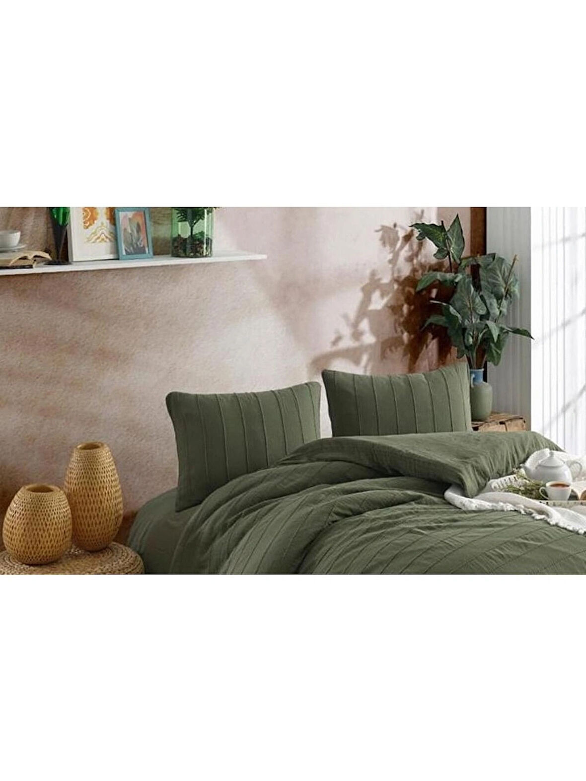 Şıkel Natural Patara Çift Kişilik Müslin Nevresim Takımı - Haki