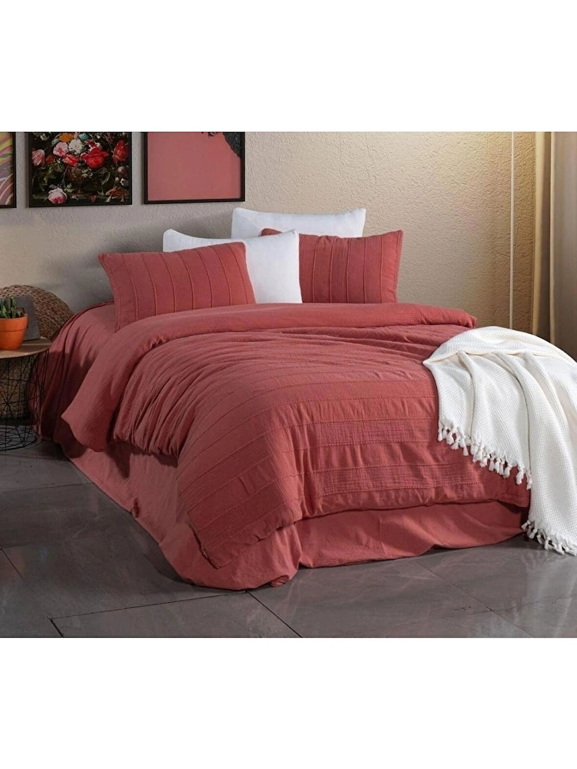 Şıkel Natural Patara Çift Kişilik Müslin Nevresim Takımı - Mercan