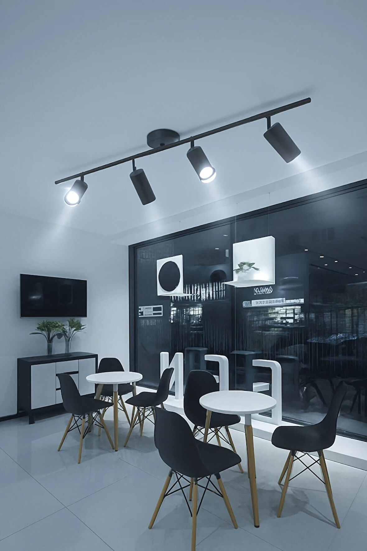 Spoti 4'Lü Siyah Renk (BEYAZ IŞIK) Modern Tasarım Salon - Mutfak - Banyo Spot Ledli Sıralı Avize