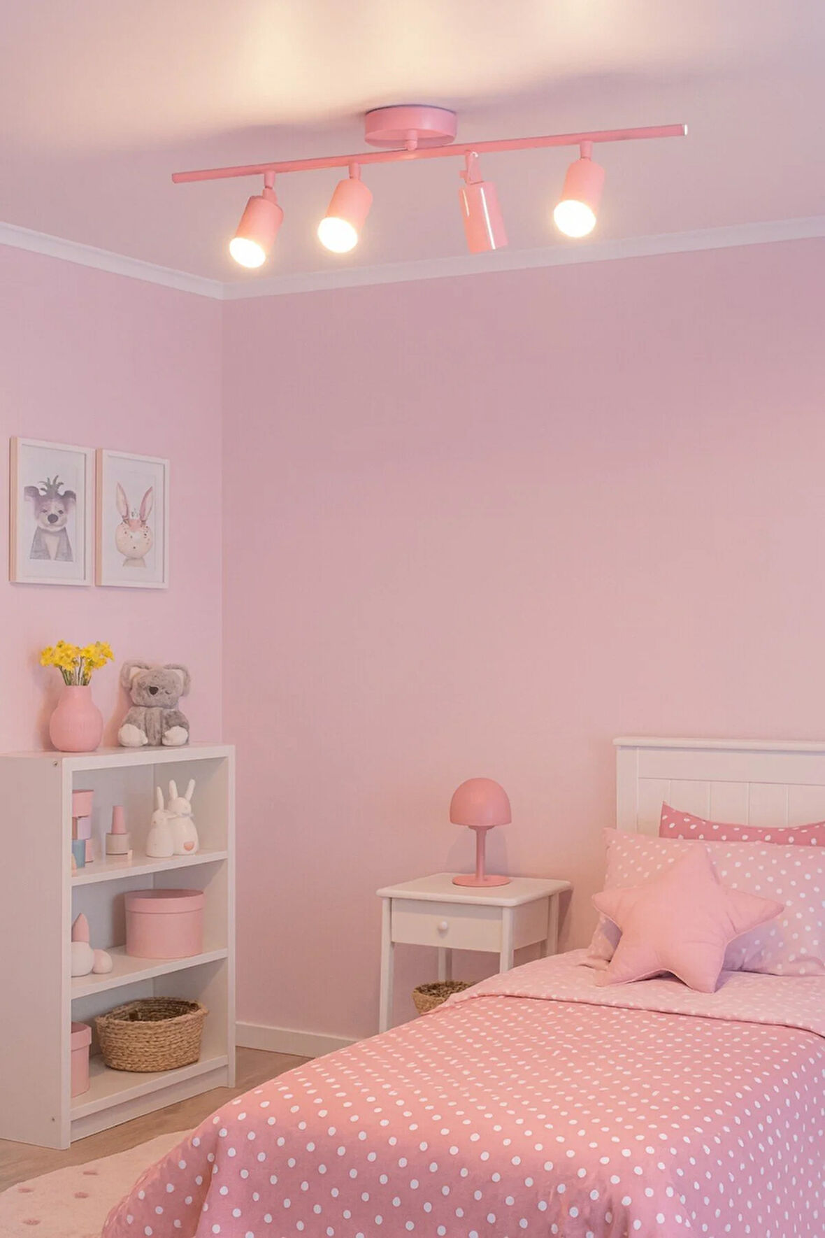 Spoti 4'Lü Pembe Renk (GÜN IŞIĞI) Modern Tasarım Salon - Mutfak - Banyo Spot Ledli Sıralı Avize