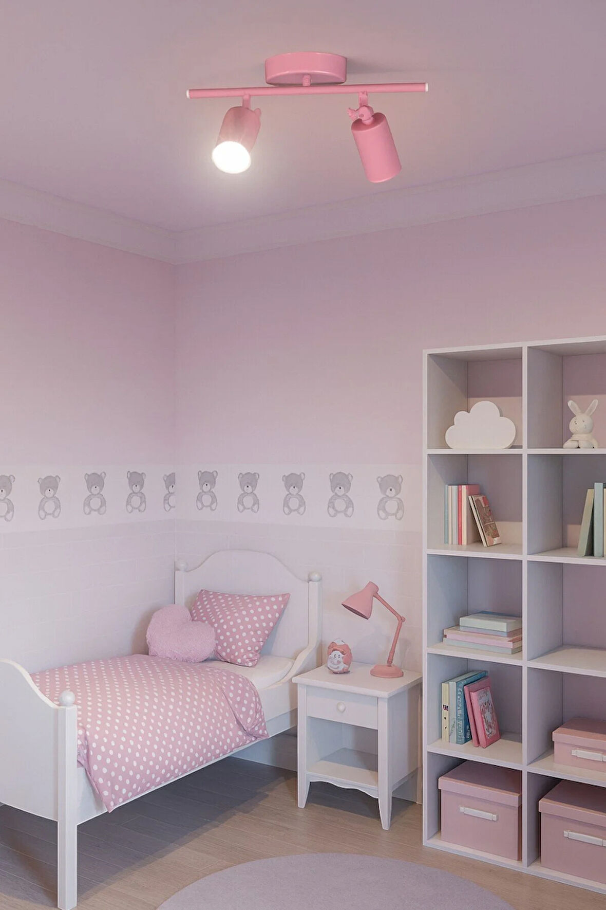 Spoti 2'Li Pembe Renk (BEYAZ IŞIK) Modern Tasarım Cafe - Mutfak - Banyo Spot Ledli Sıralı Avize